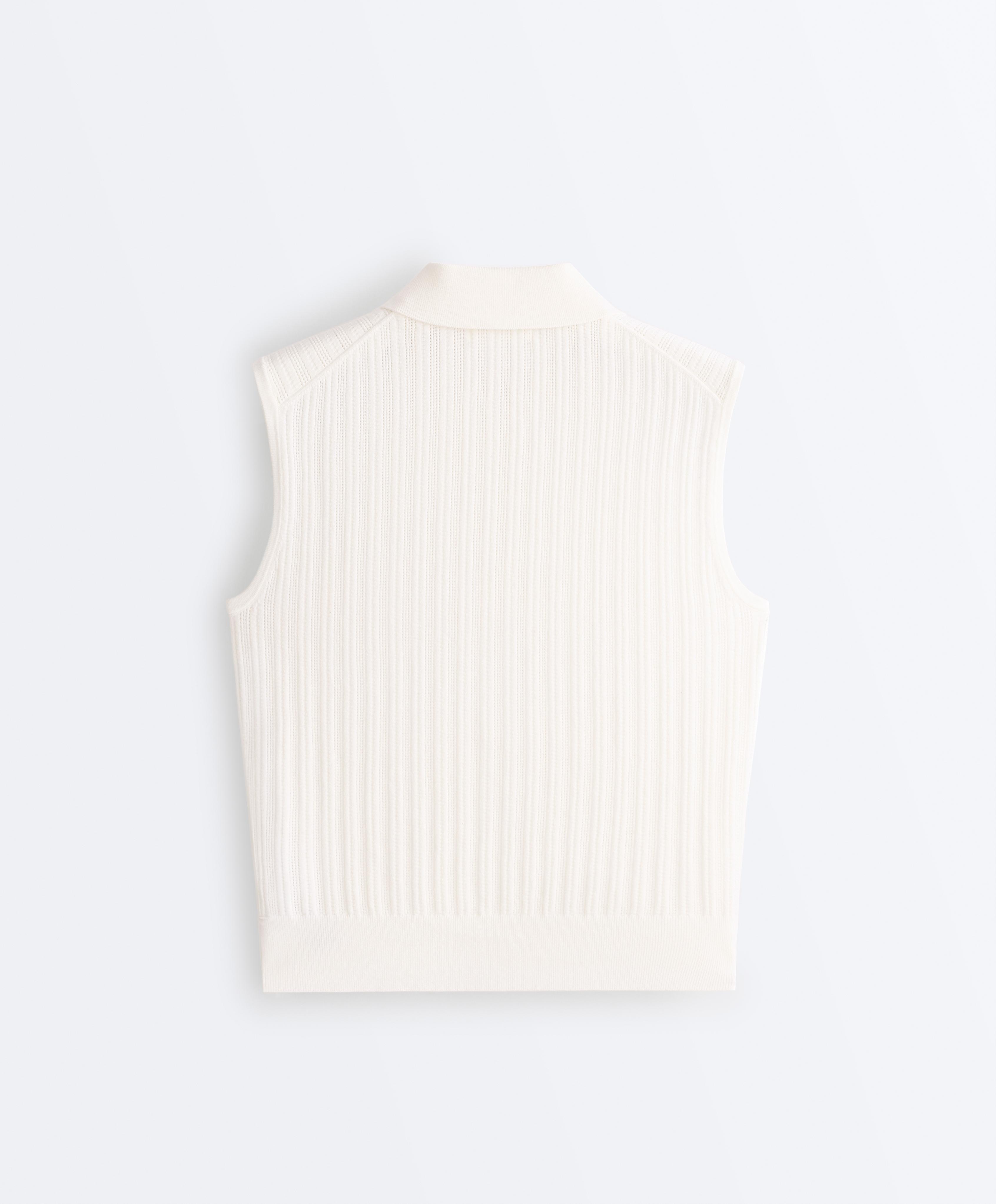 Sleeveless open knit jumper — WHITE