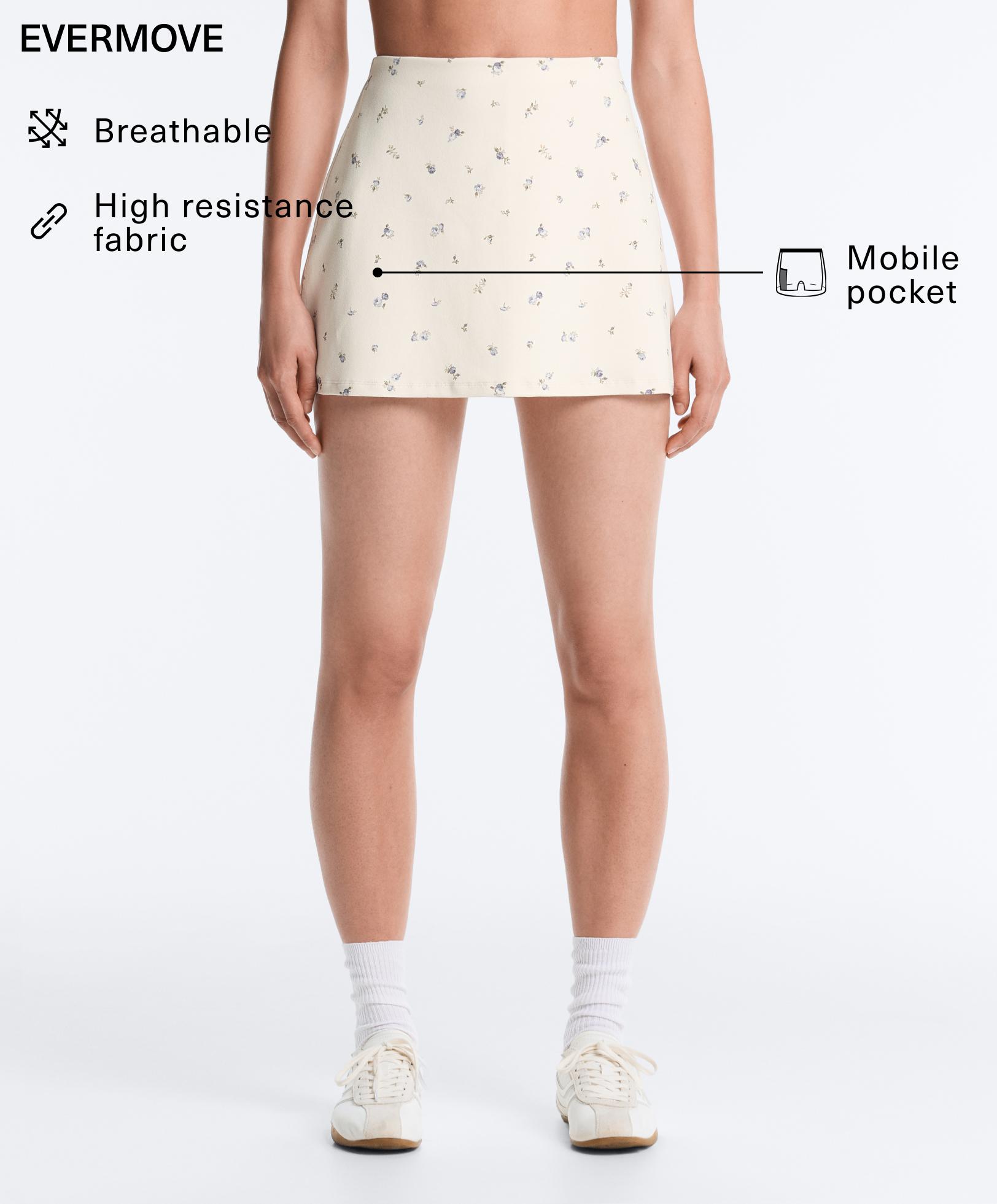 Evermove high rise floral print short skirt — PALE ECRU