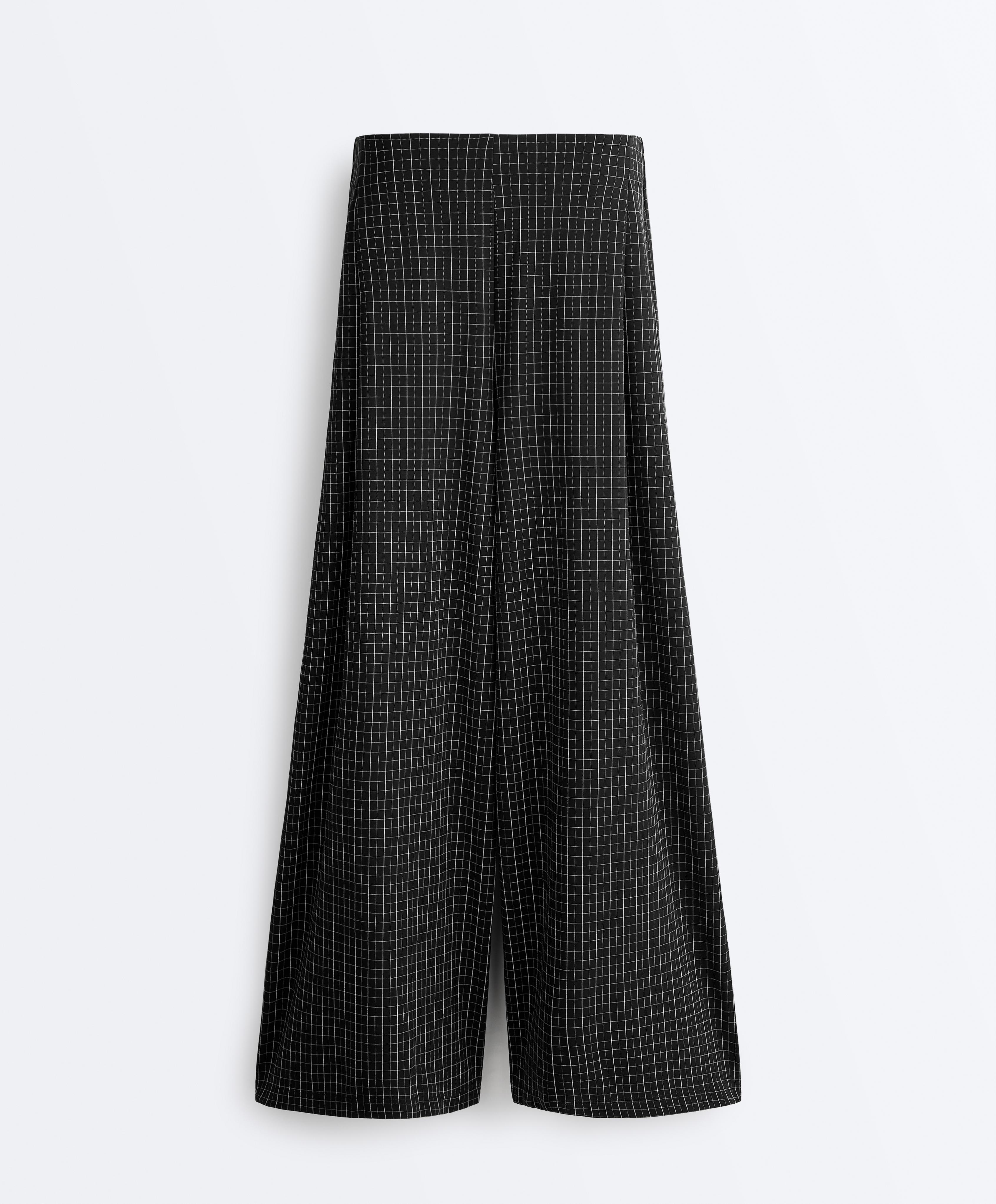 Wide-leg check trousers — BLACK