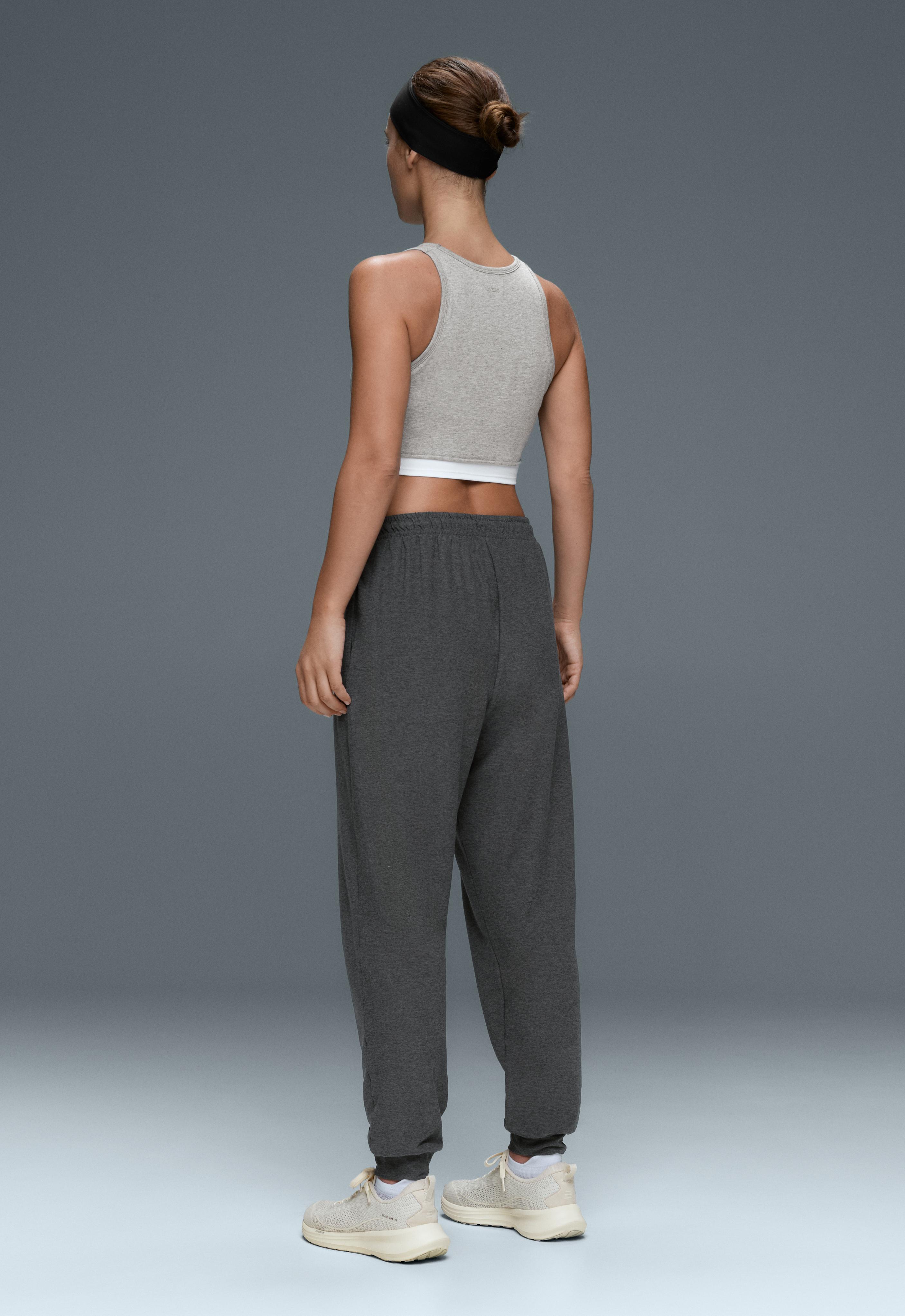 Marl overlay halterneck tank top — GREY MELANGE