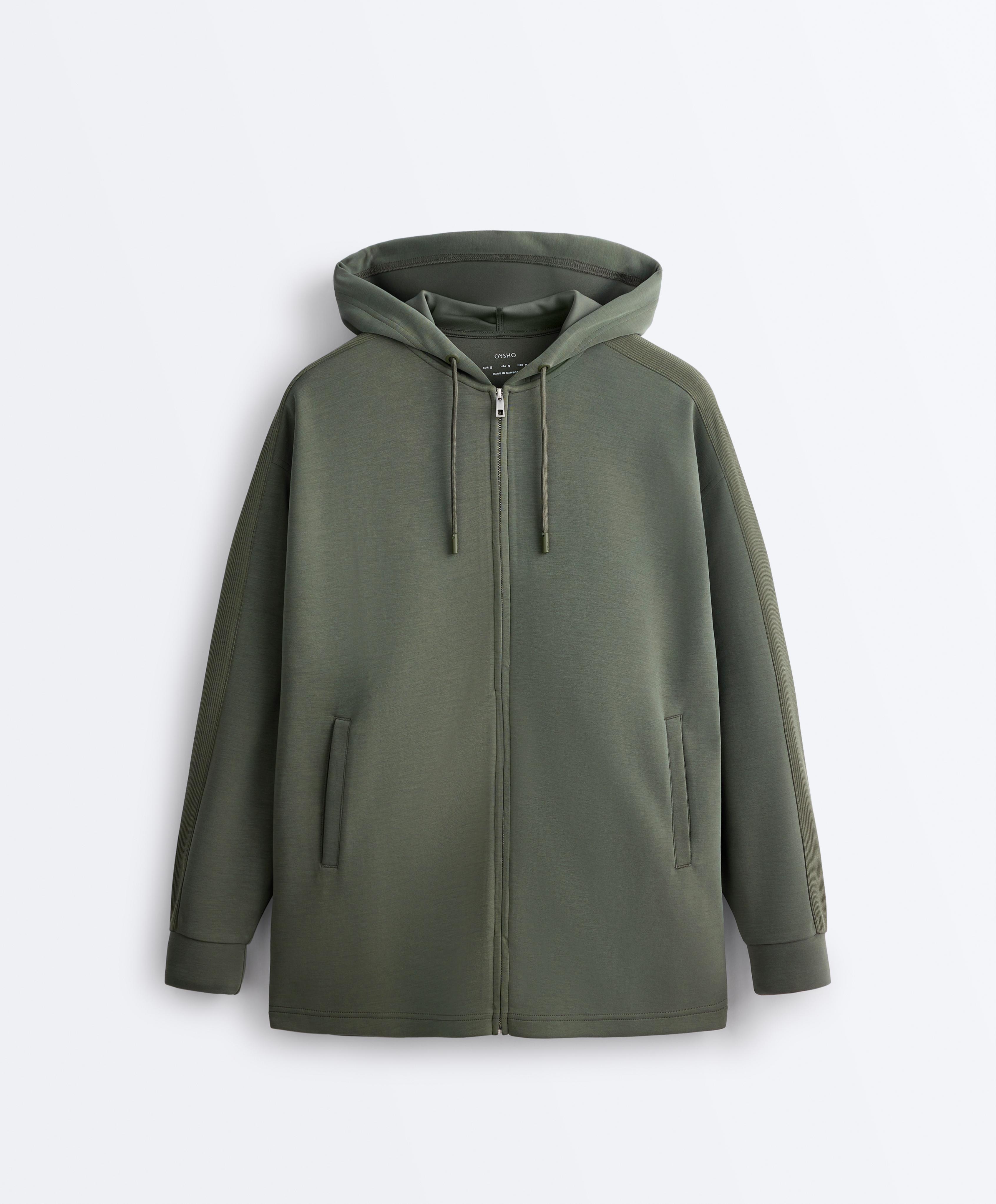 Long jacket with rib details and soft-touch modal — KHAKI
