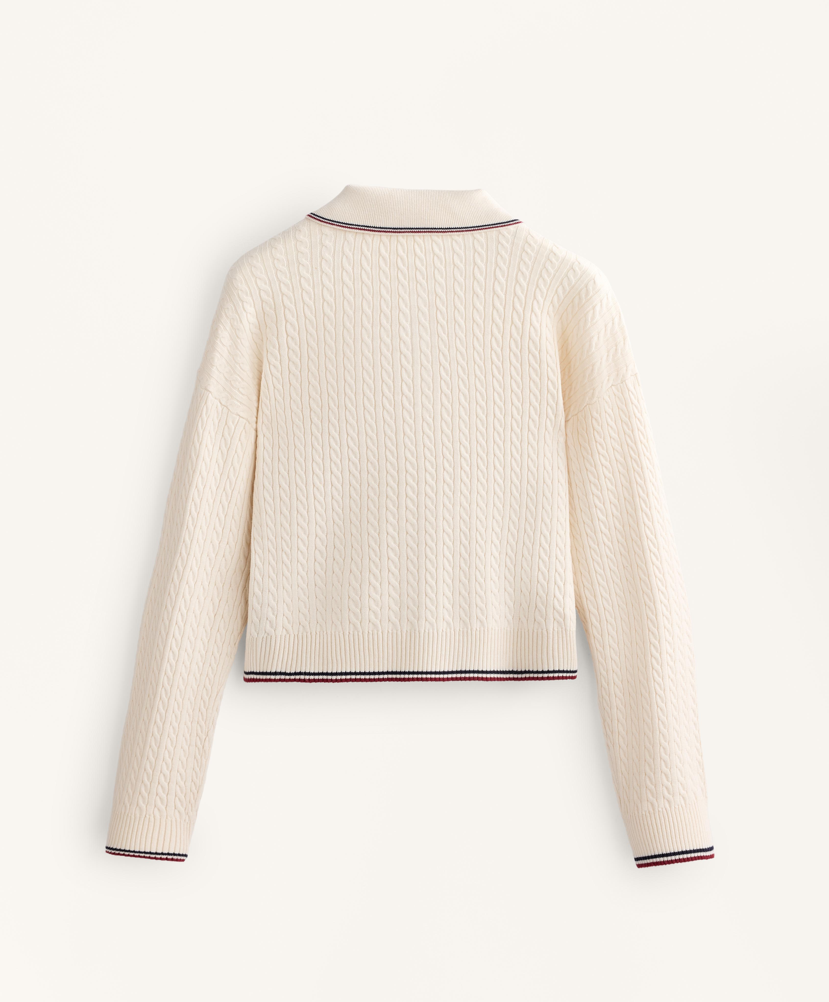 Mini cable knit polo neck jumper — ECRU
