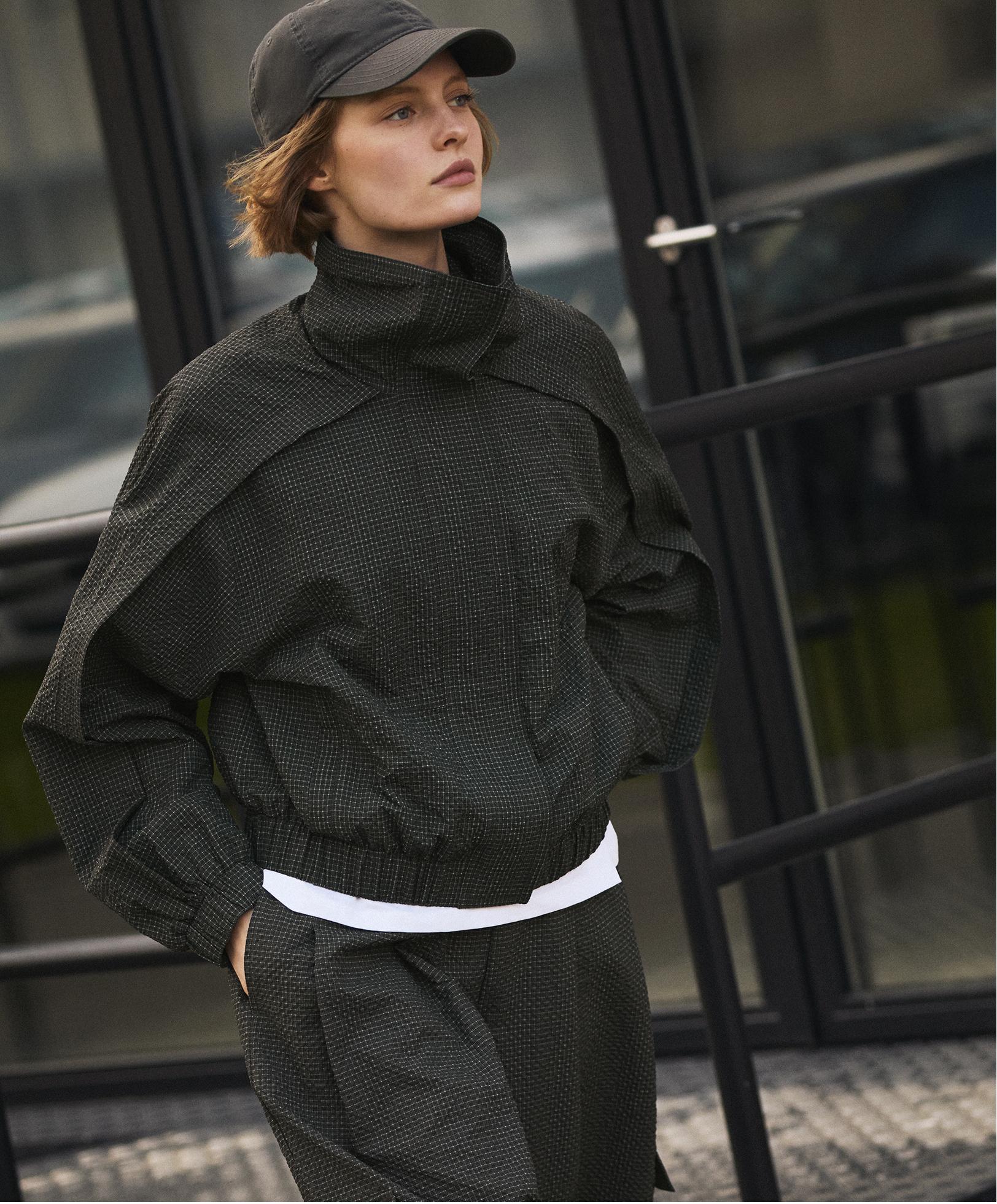 Water-repellent checked nylon track jacket — BLACK