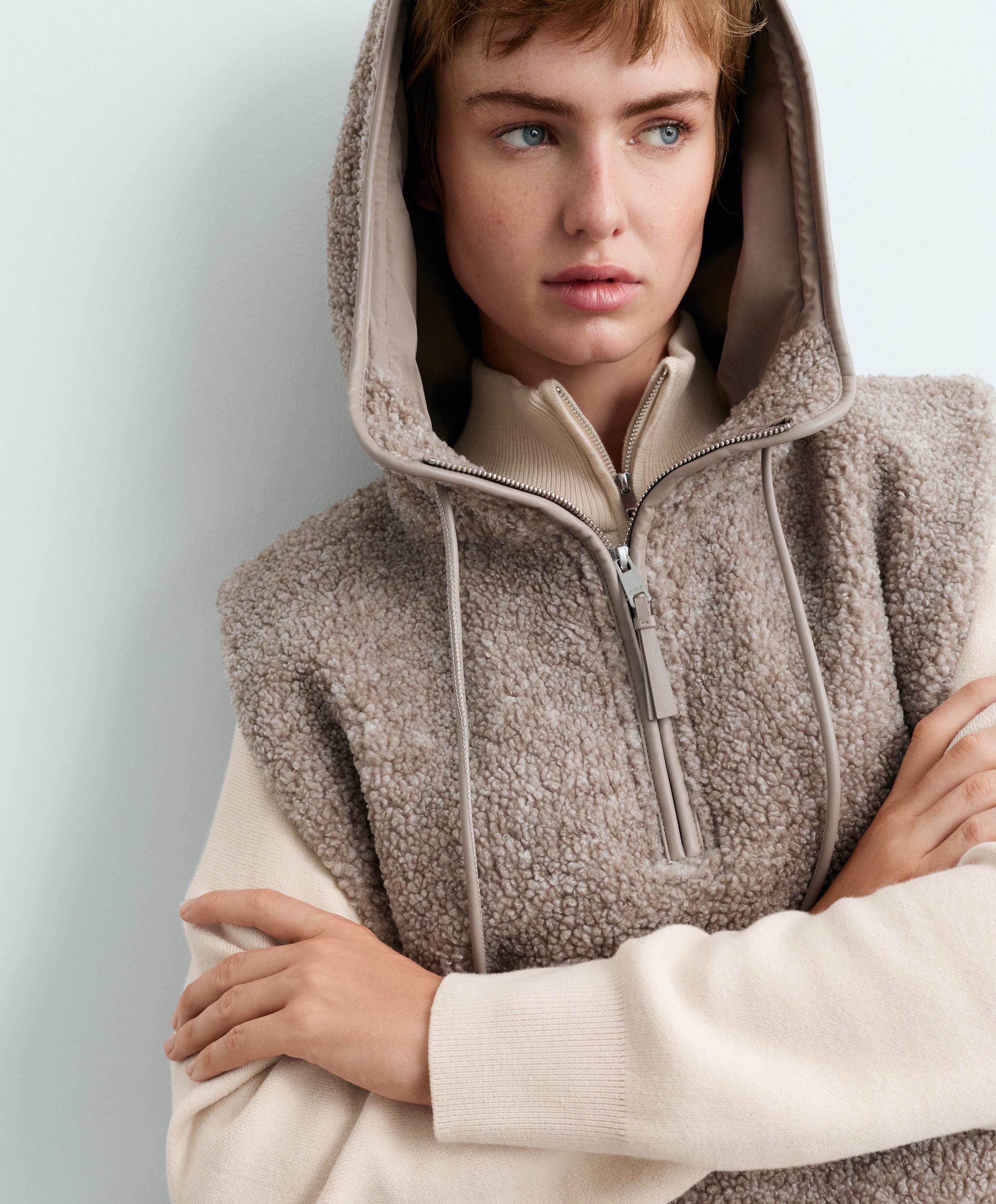 Faux-shearling hooded gilet — MINK MELANGE