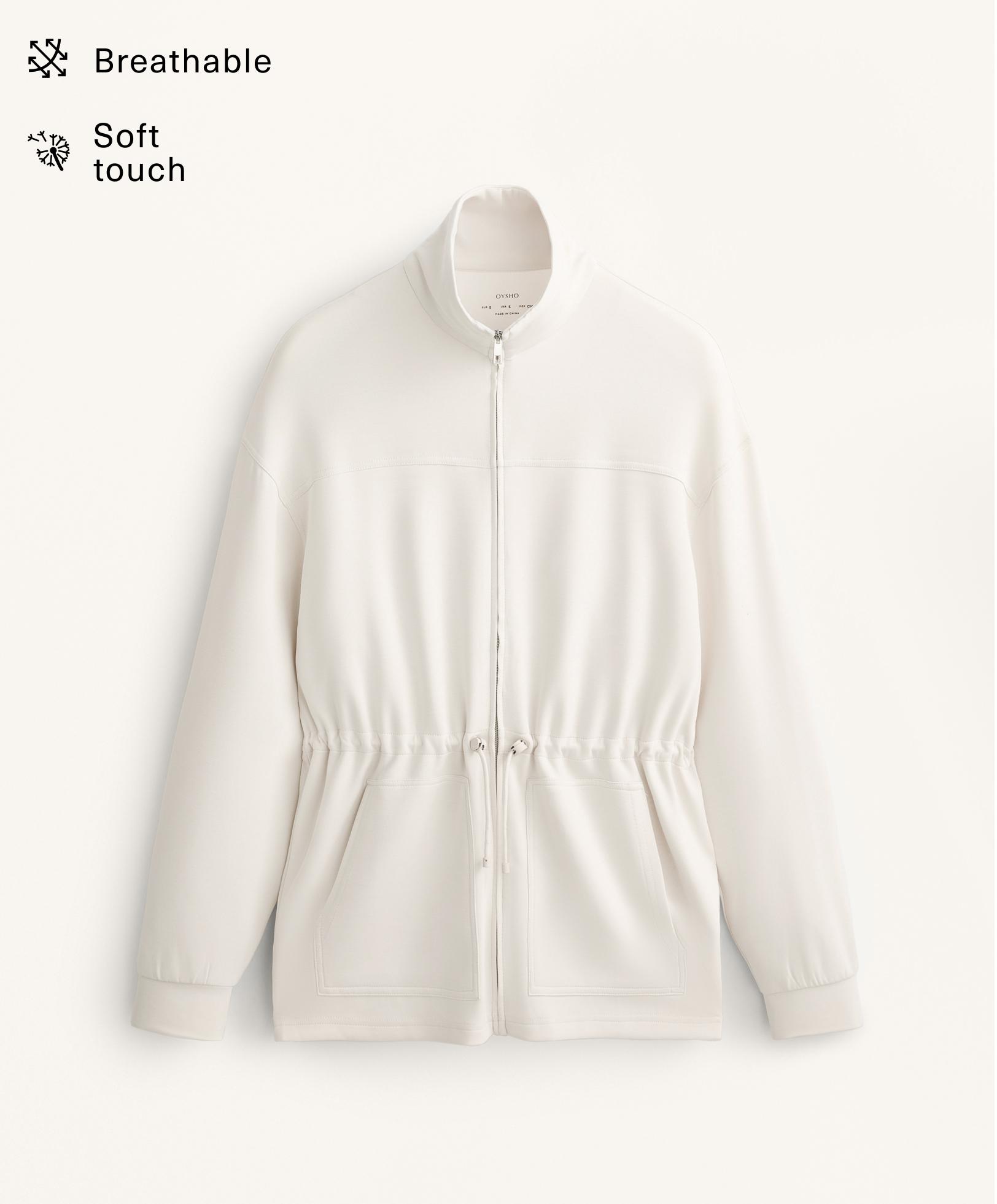 Long soft-touch jacket with modal and pockets