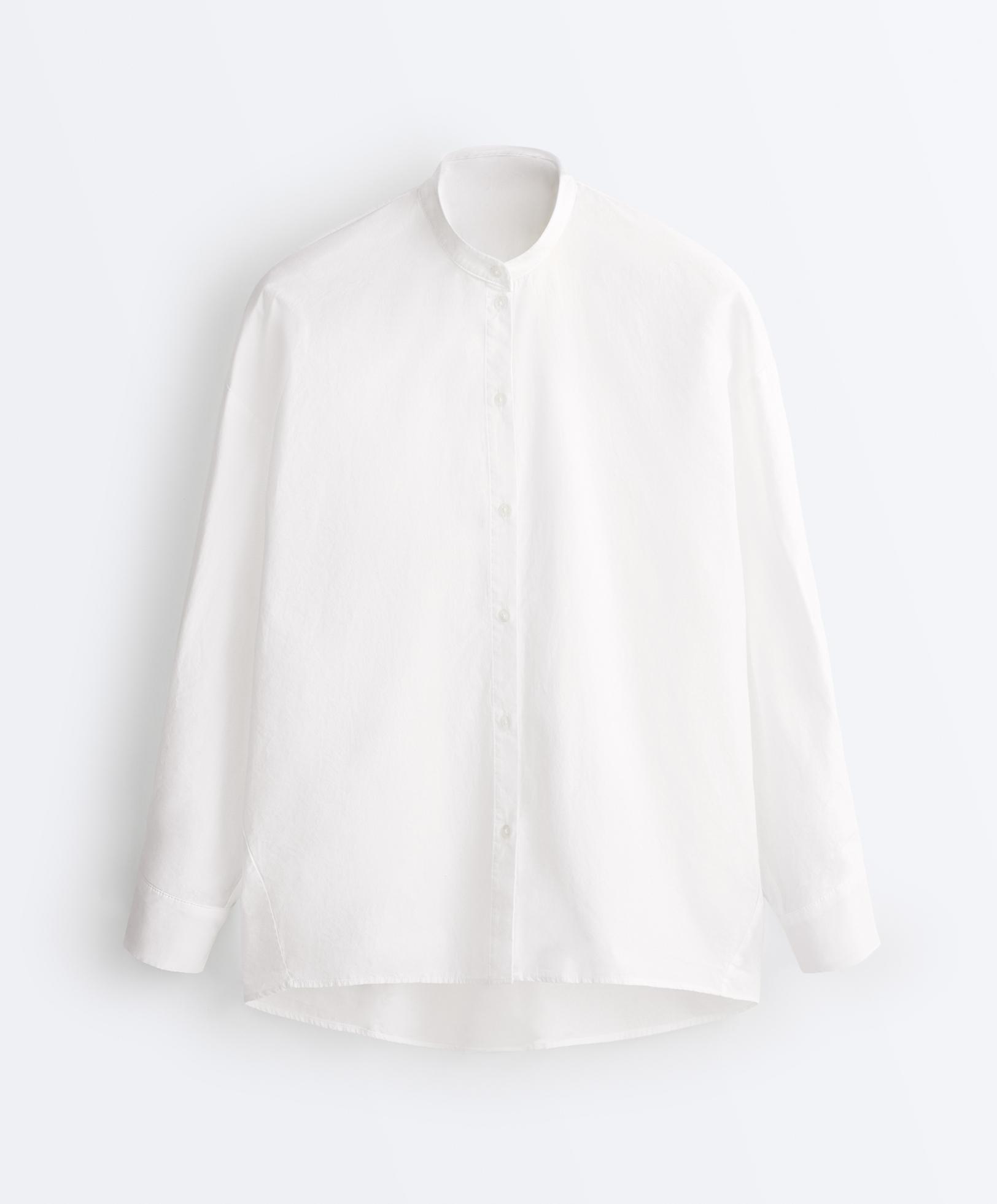 100% cotton stand-up collar shirt — WHITE