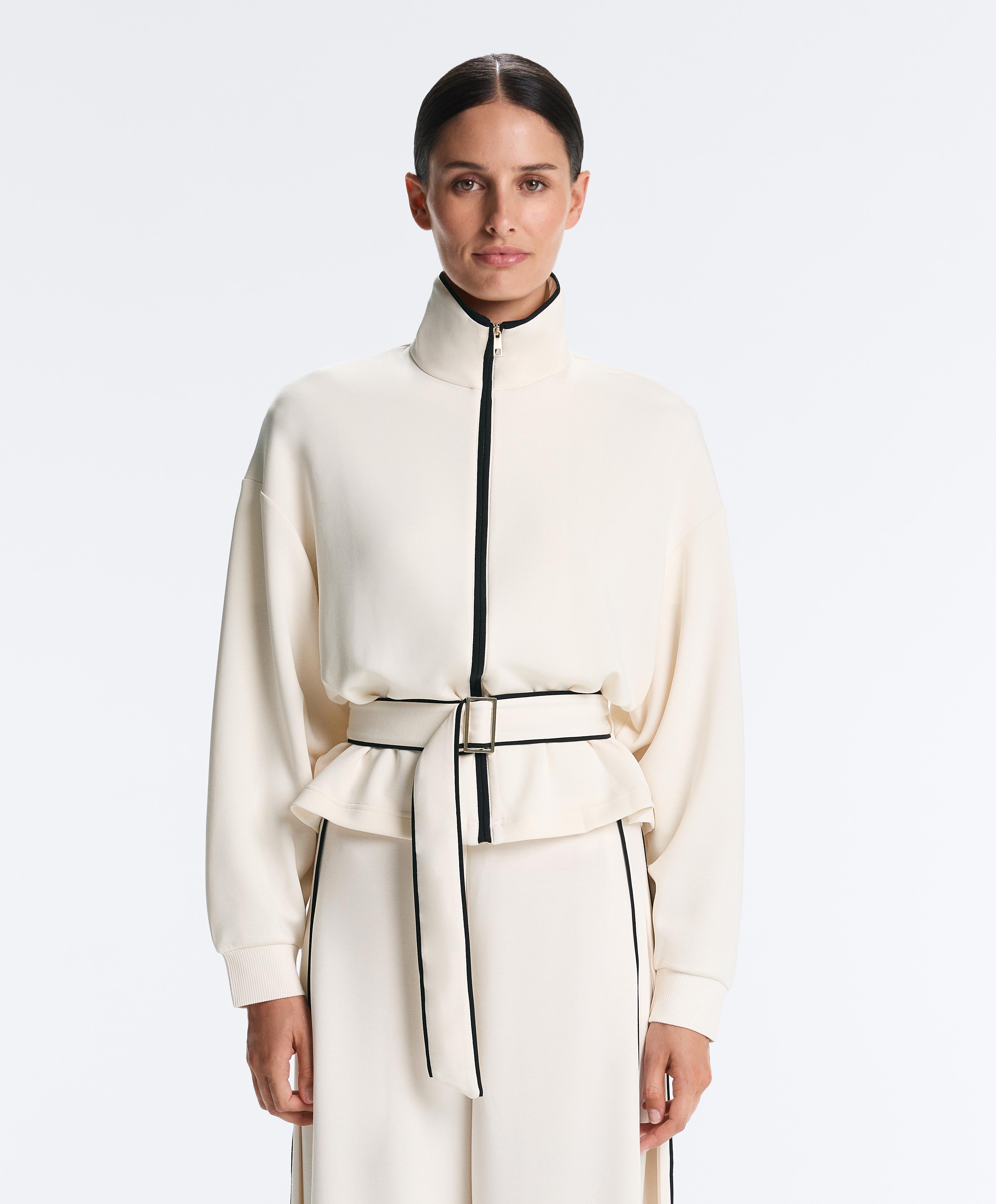 Piping jacket with soft-touch modal — PALE ECRU