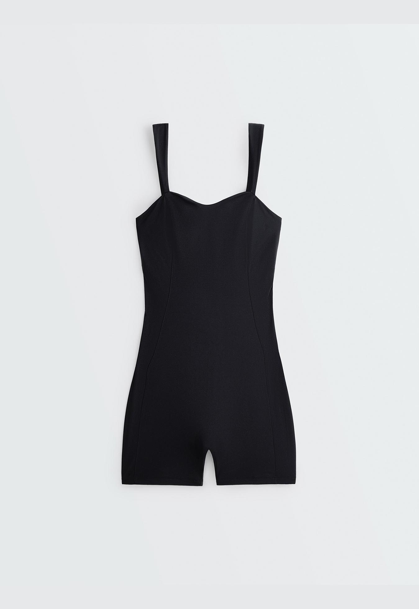 Comfortlux sweetheart neckline short jumpsuit — BLACK