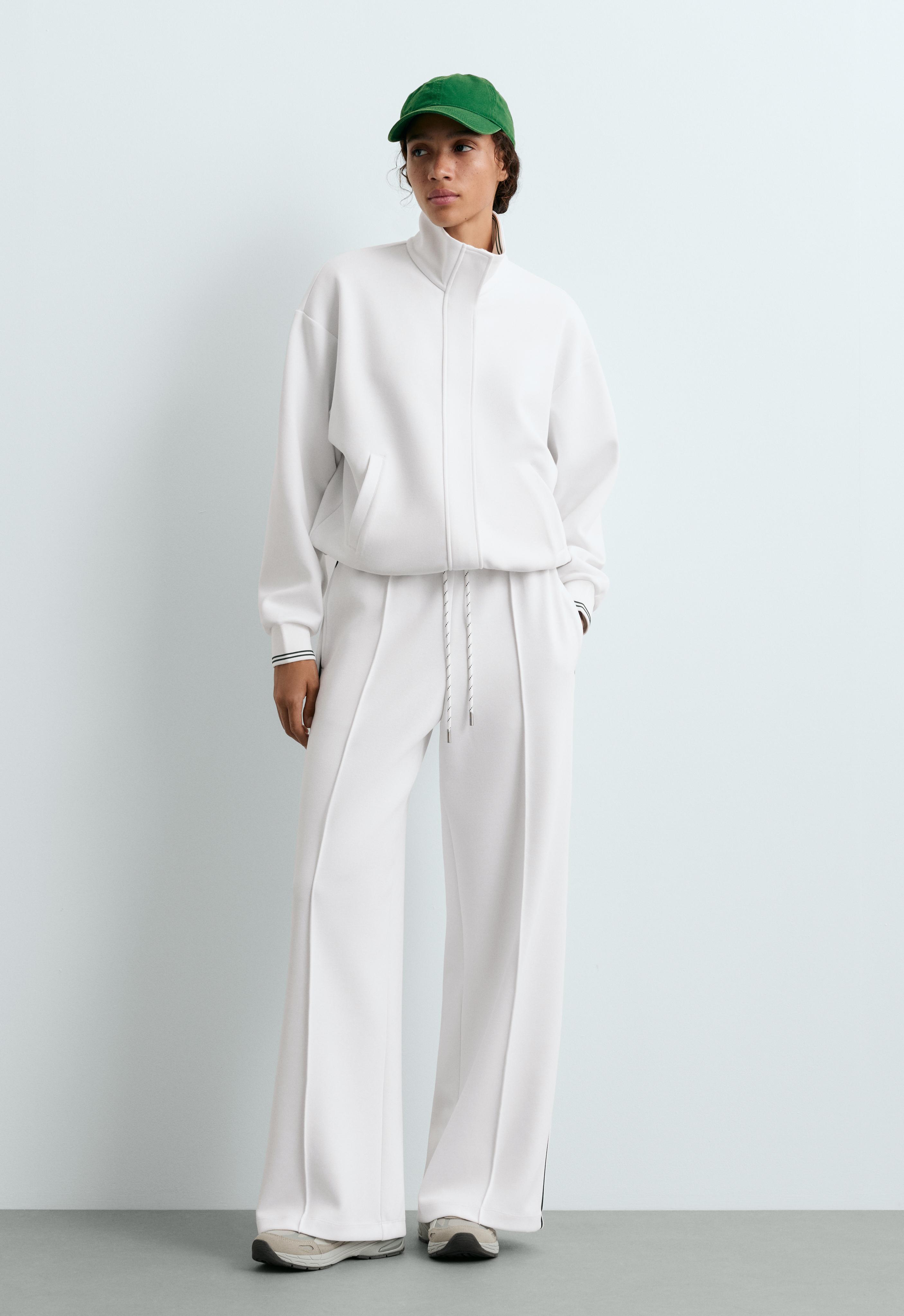 Cotton piqué jacket with piping — WHITE 