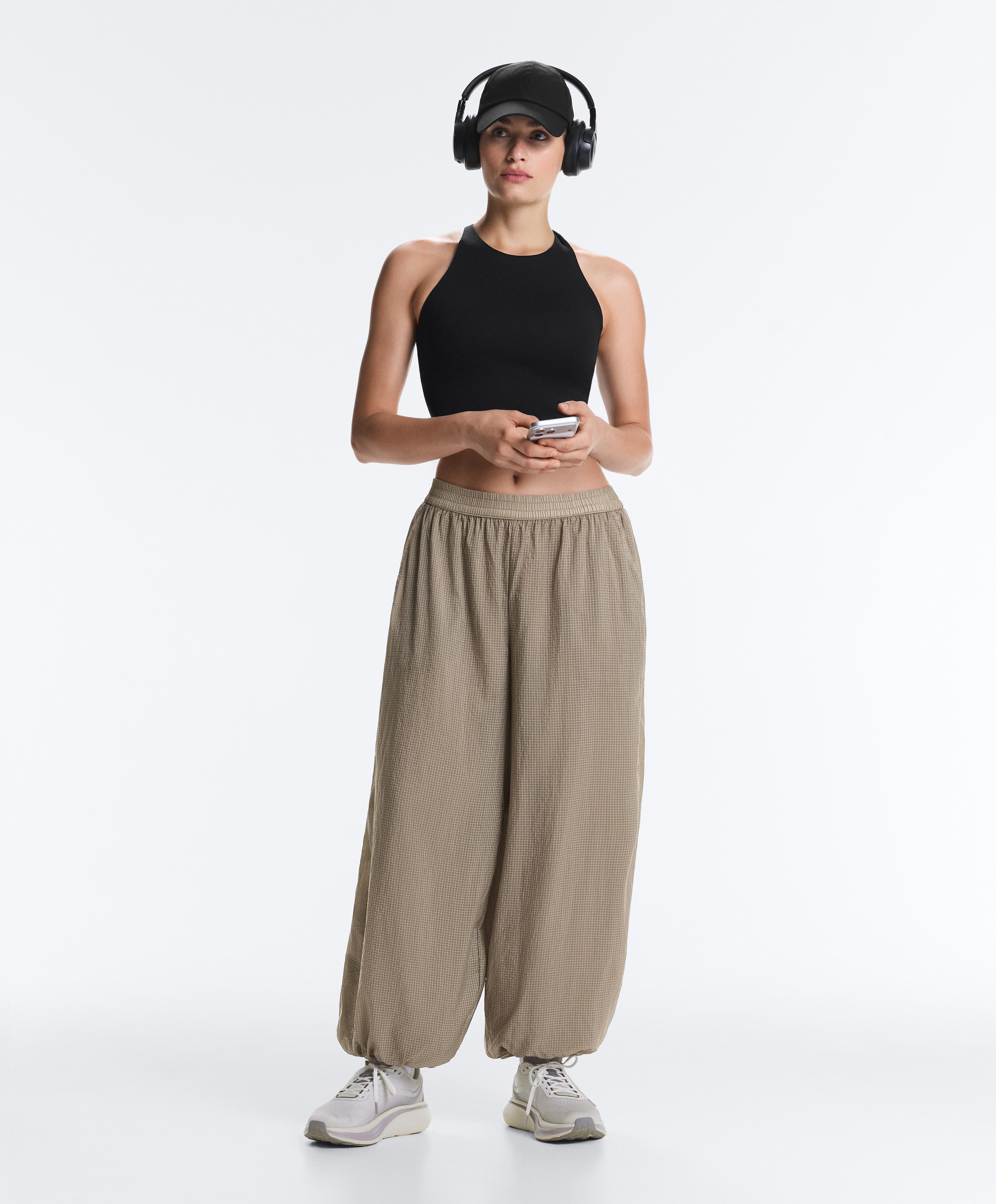 Checked technical bloomer trousers — MINK GREY