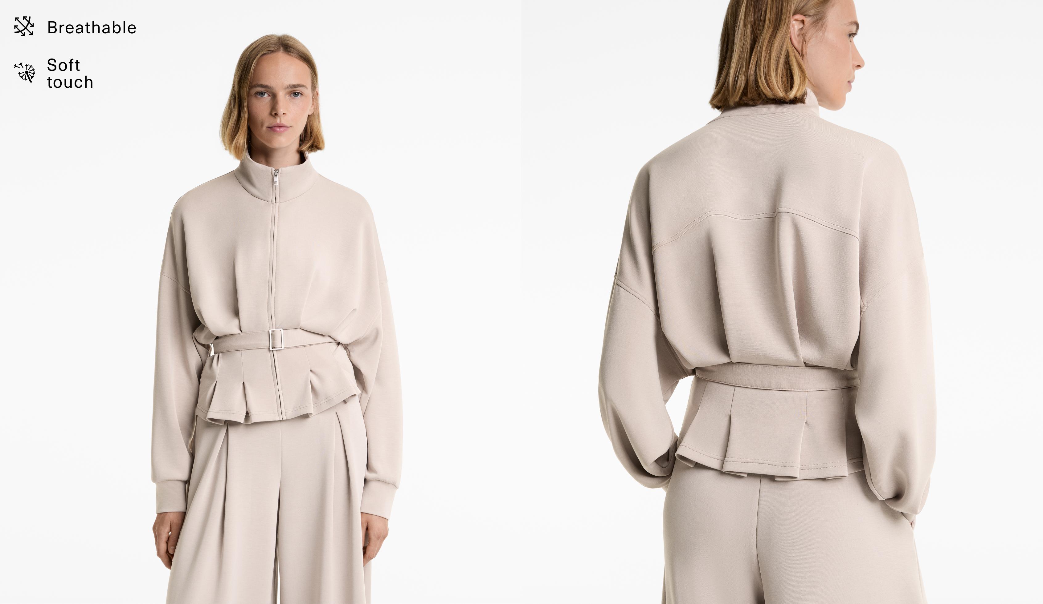 Belted jacket with soft-touch modal