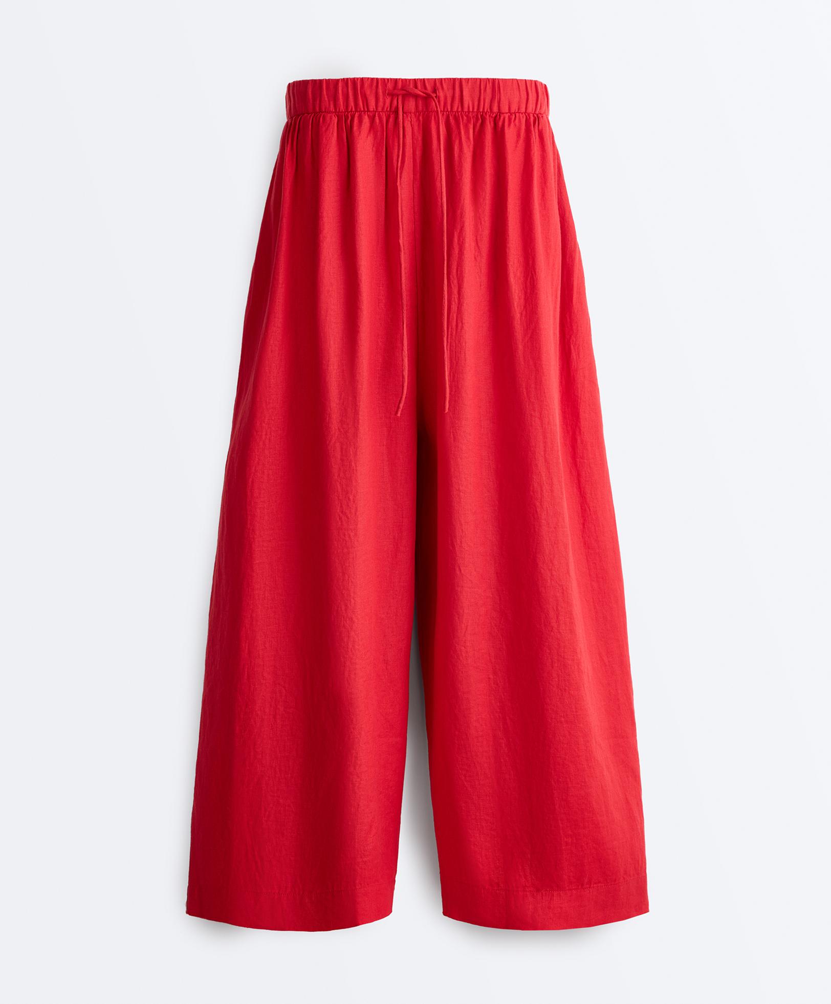 100% linen crop balloon trousers — BRIGHT RED