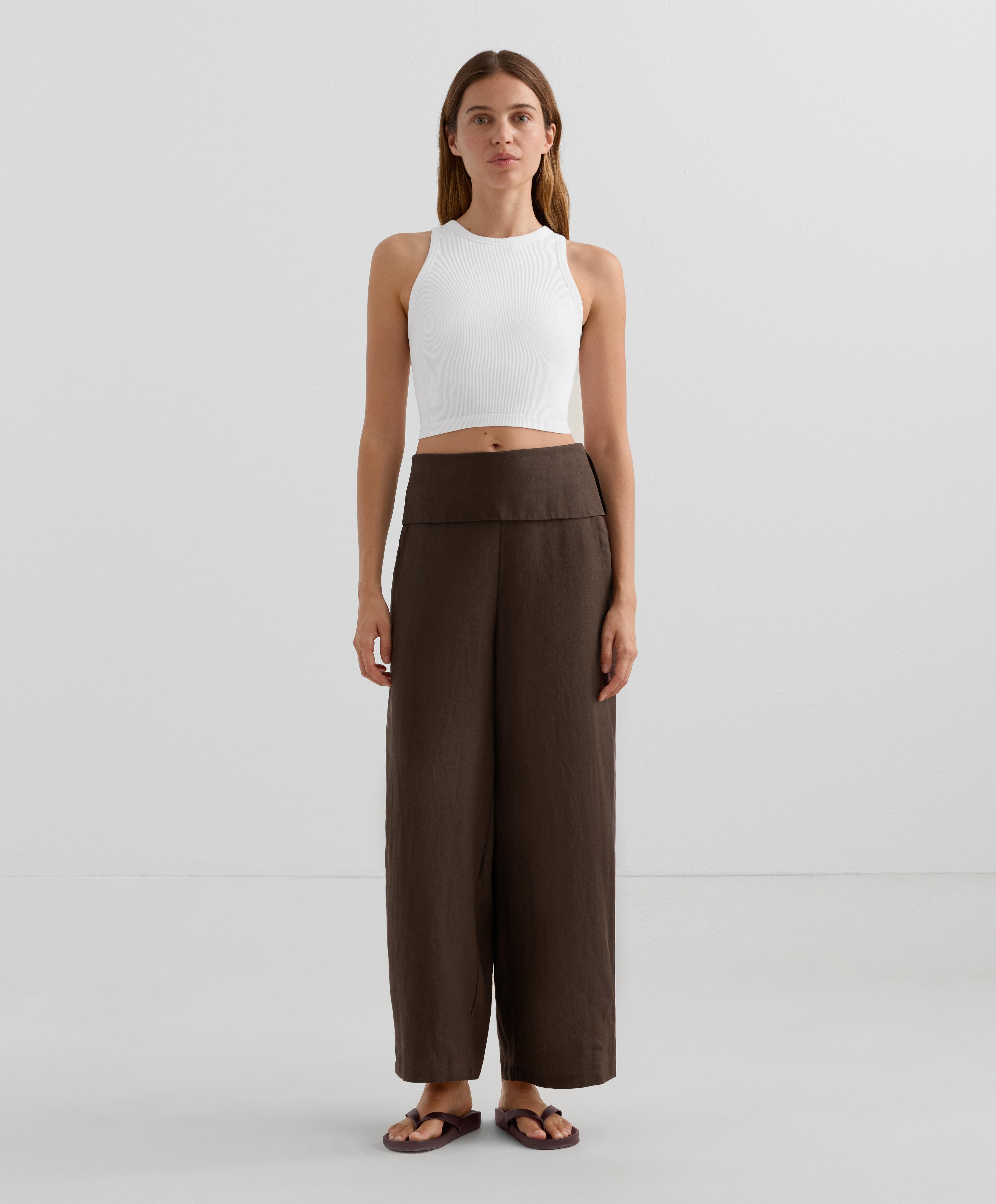 Pantalón recto cintura doblada 100% lino - Rebajas Pantalón recto cintura doblada 100% lino - Rebajas