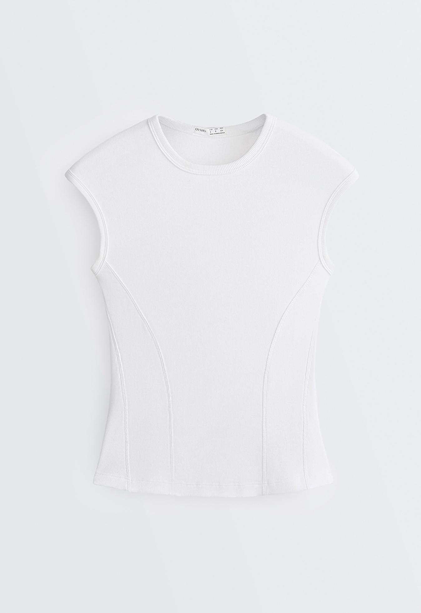 Short-sleeved rib top with cotton and modal — WHITE 