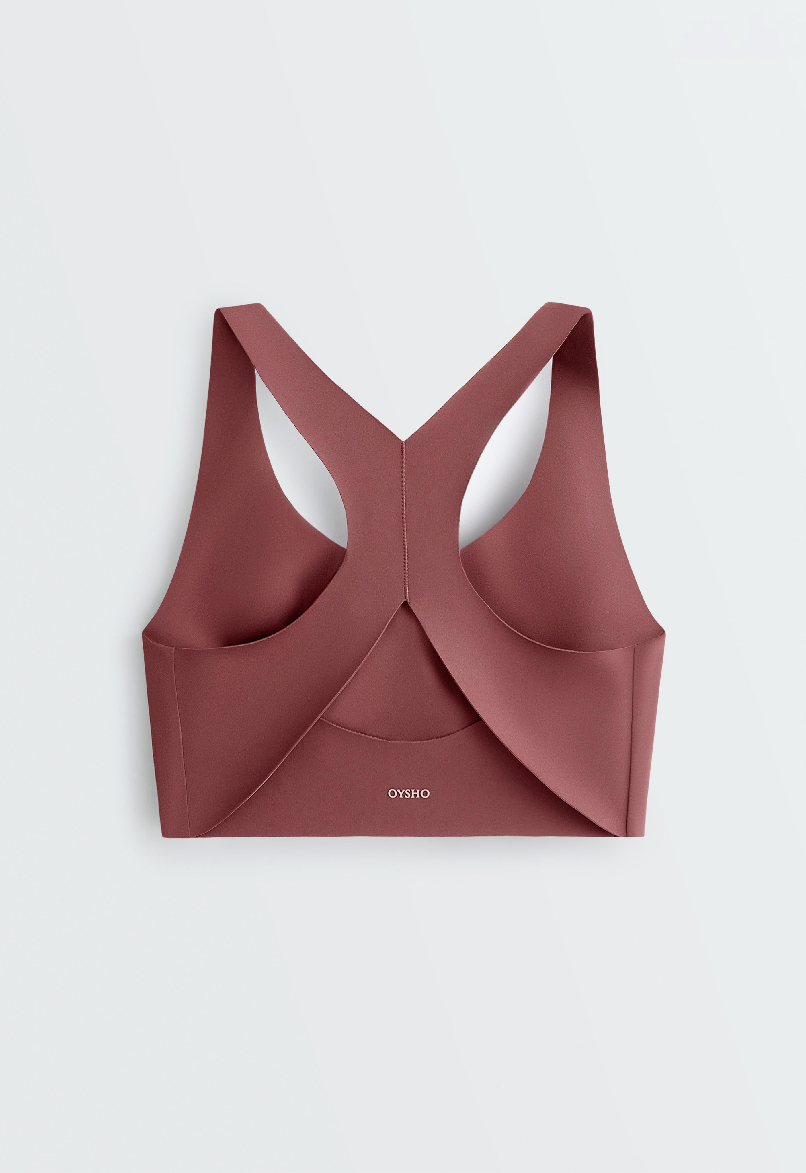 Compressive Medium-Support Crossover Back Sports Bra — FADED BURGUNDY