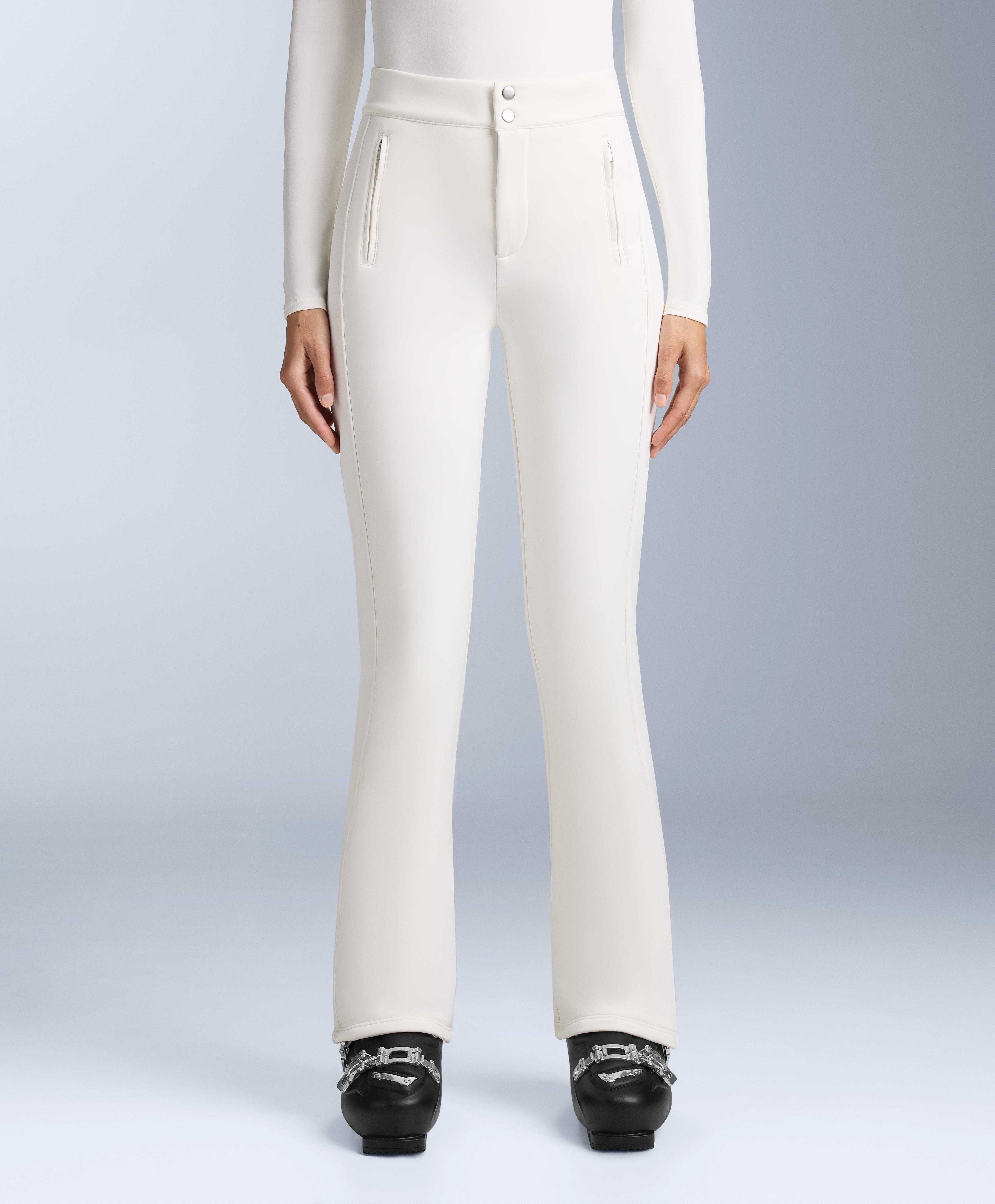Water-resistant full length flare stretch SKI trousers — WHITE