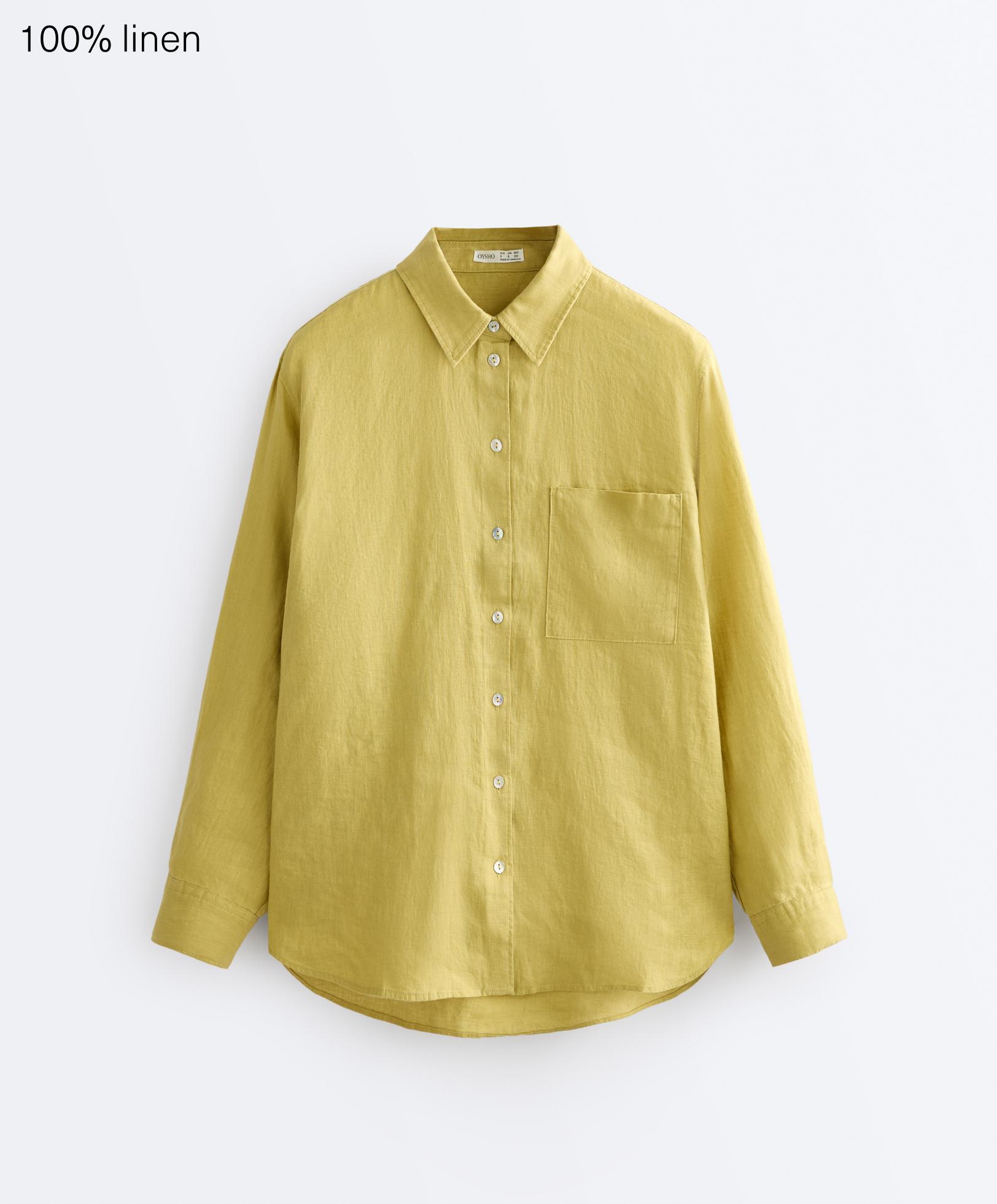 100% linen relaxed shirt — LIME GREEN