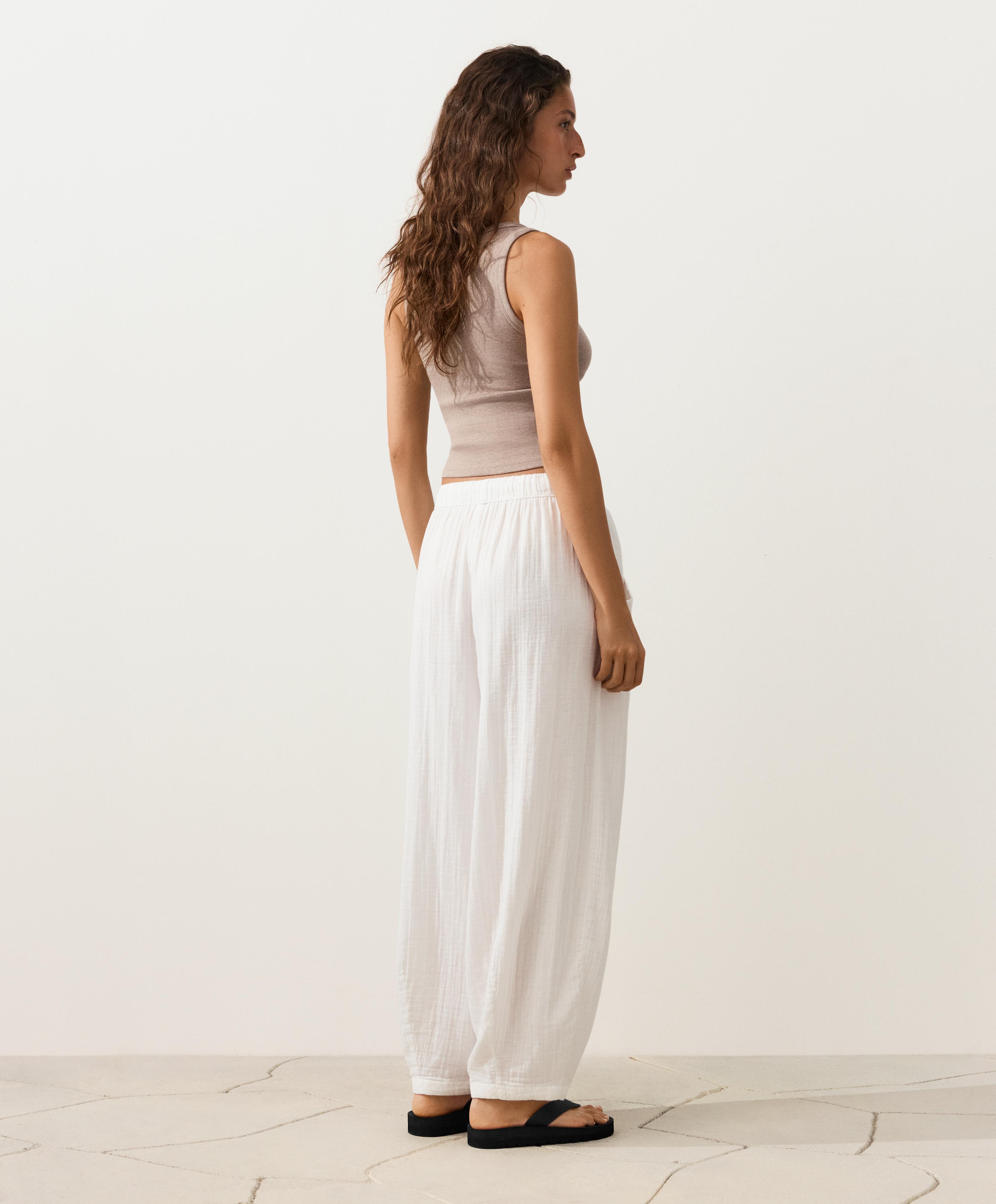 100% cotton gauze balloon trousers — WHITE 