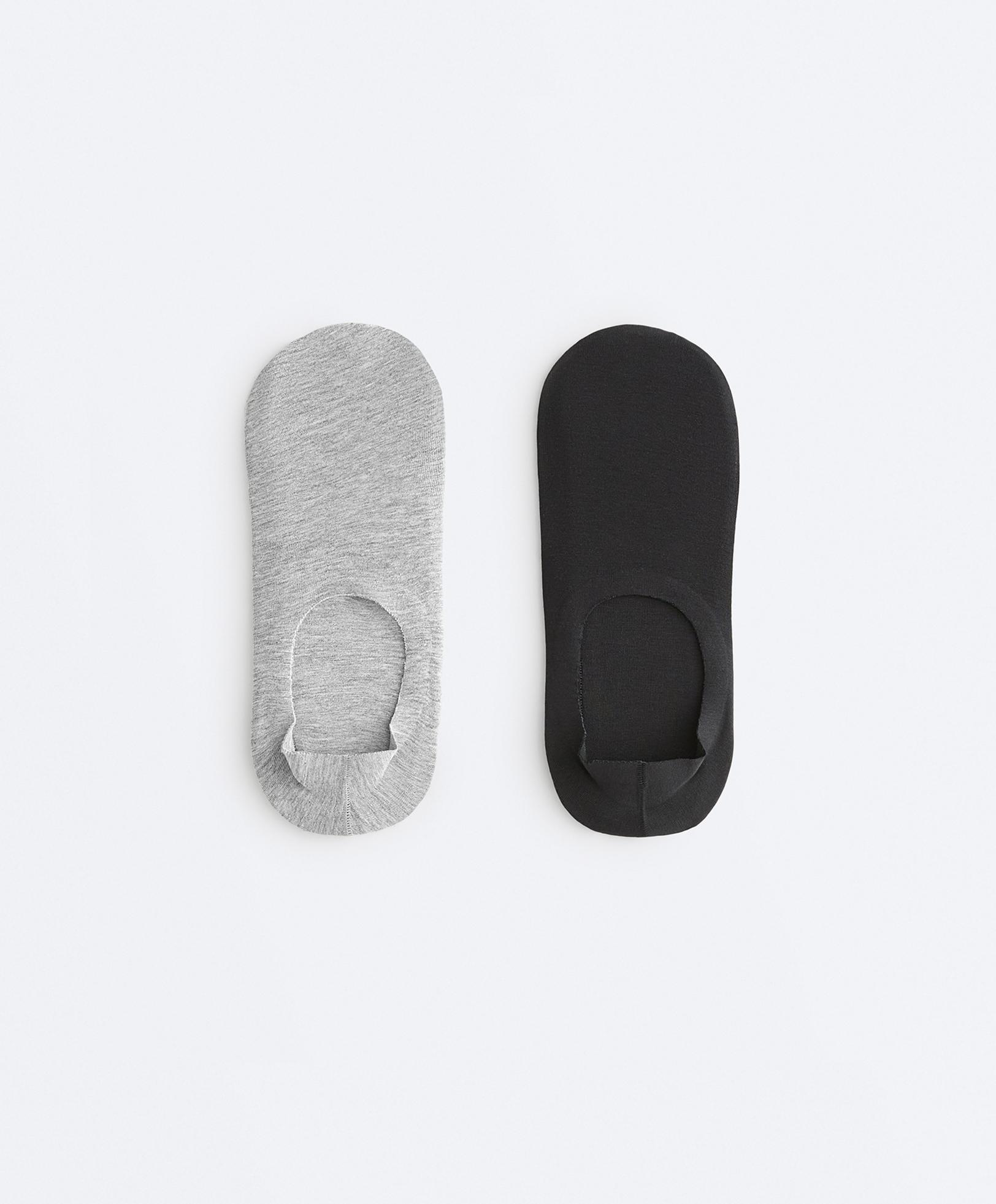 2 pairs of high-cut ribbed cotton blend invisible socks — DARK-GREY MELANGE