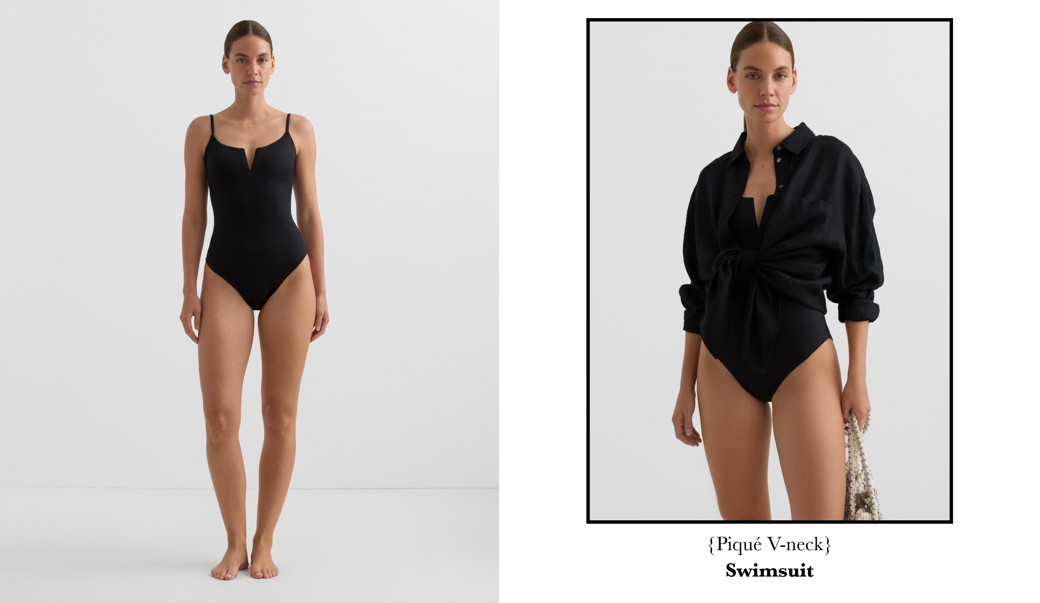 Piqué V-neck swimsuit