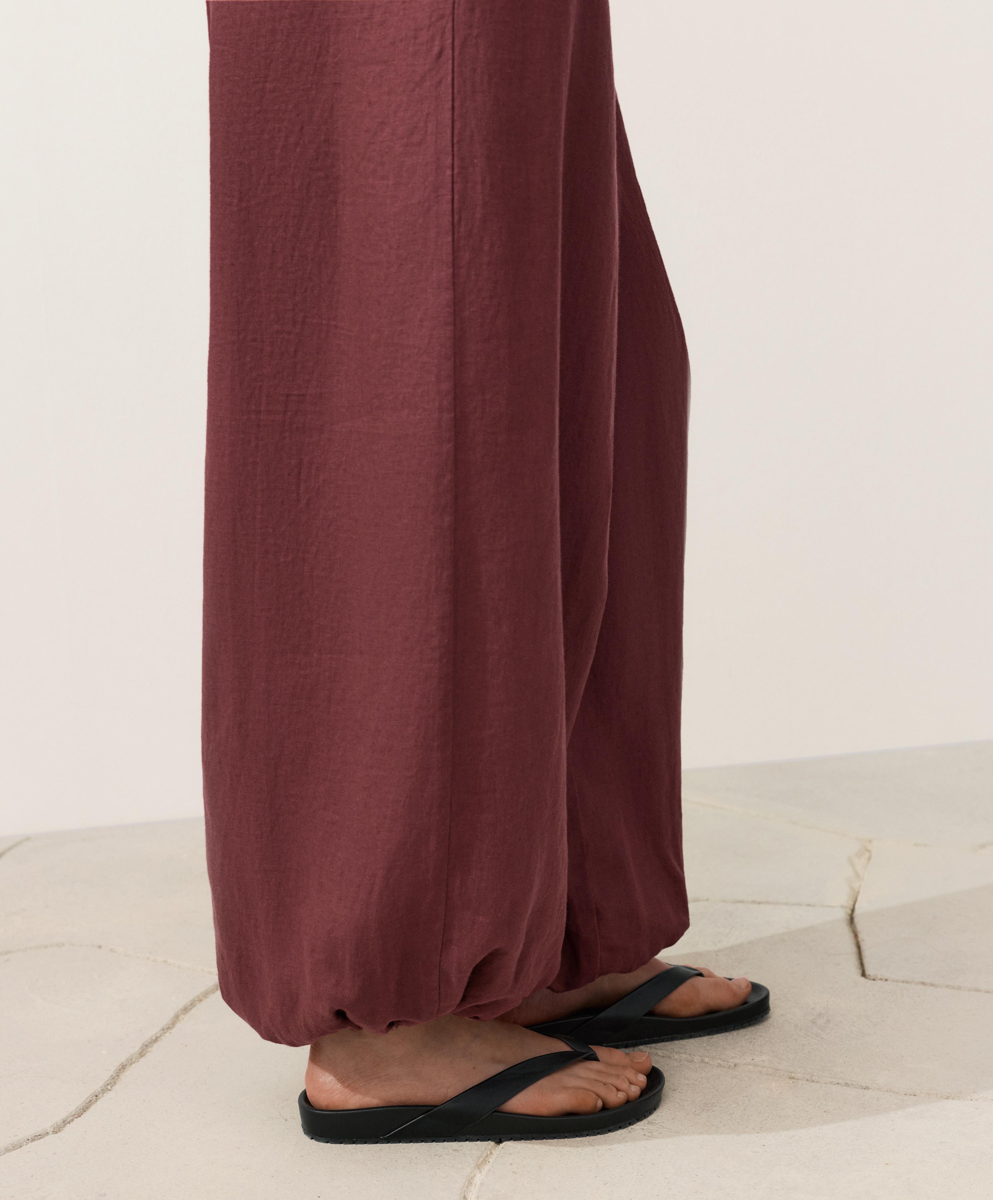 100% linen bloomer trousers — BURGUNDY