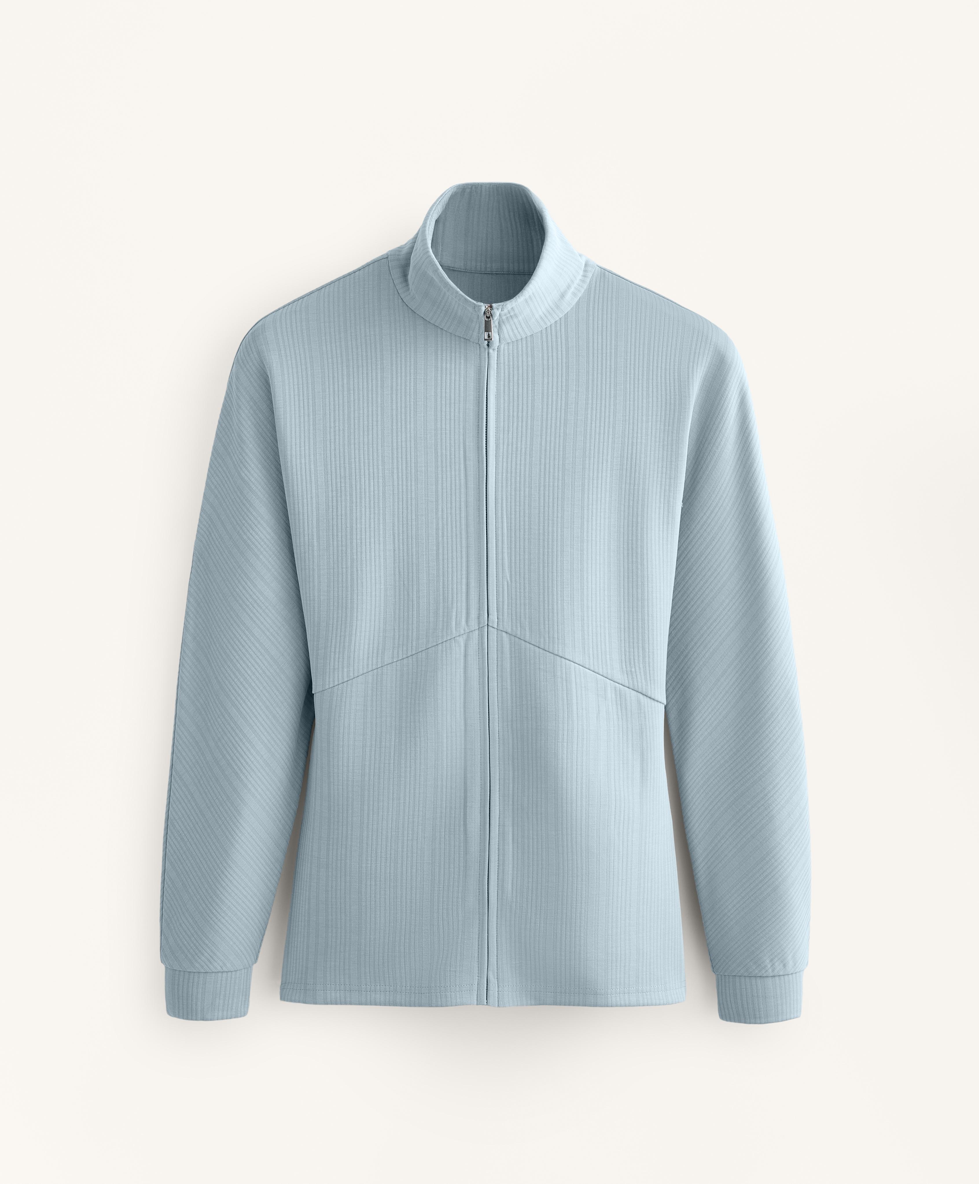 Long asymmetrical stripe jacket with modal — DUSTY-BLUE