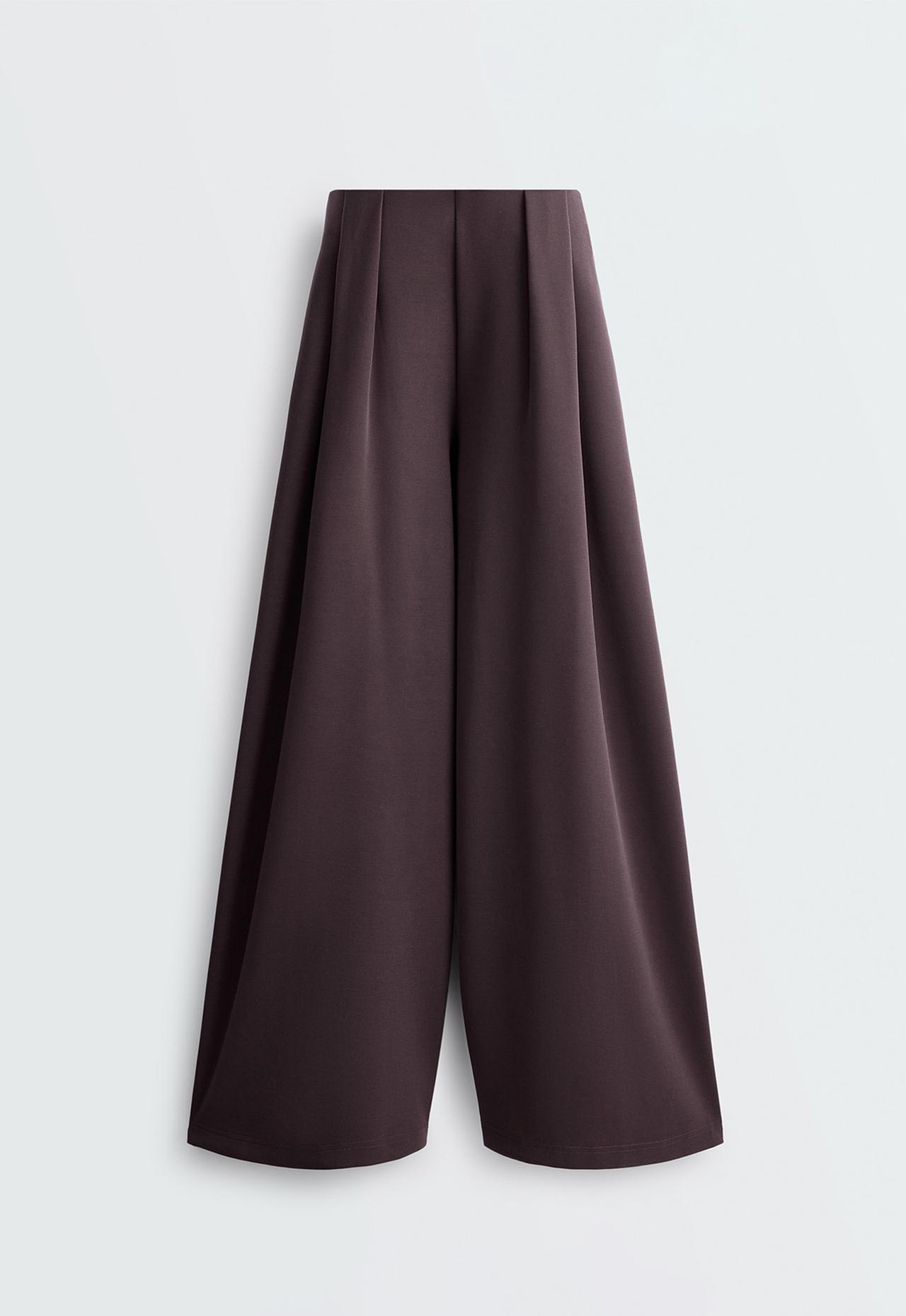Wide-leg piqué trousers with modal — Purplish brown