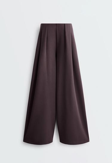 Wide-leg piqué trousers with modal — Purplish brown 7