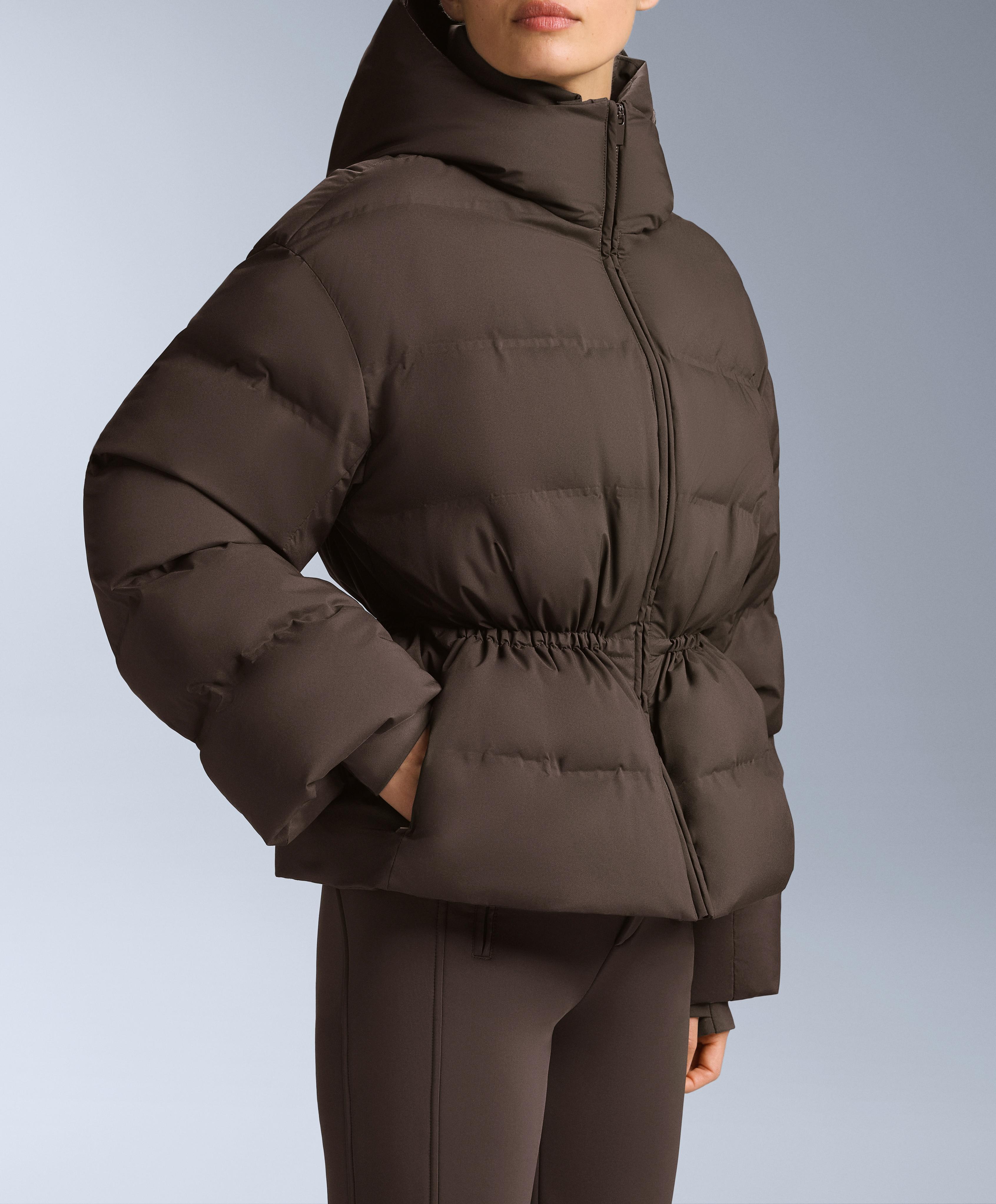 Lightweight padded jacket with 80% down and 20% MINARDI PIUME SKI water-resistant filling — DARK BROWN