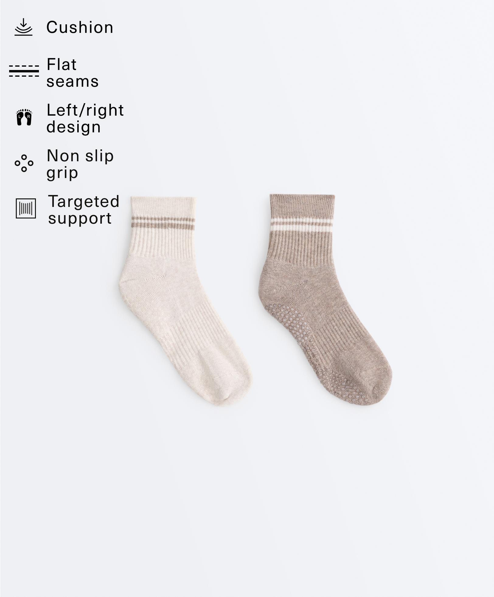 2 pairs of cotton padded quarter yoga and Pilates socks