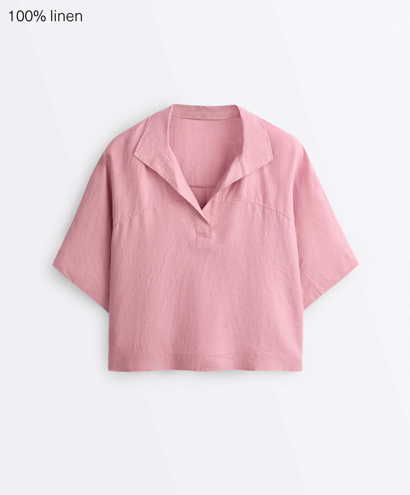 Oversize 100% linen polo shirt — MID-PINK