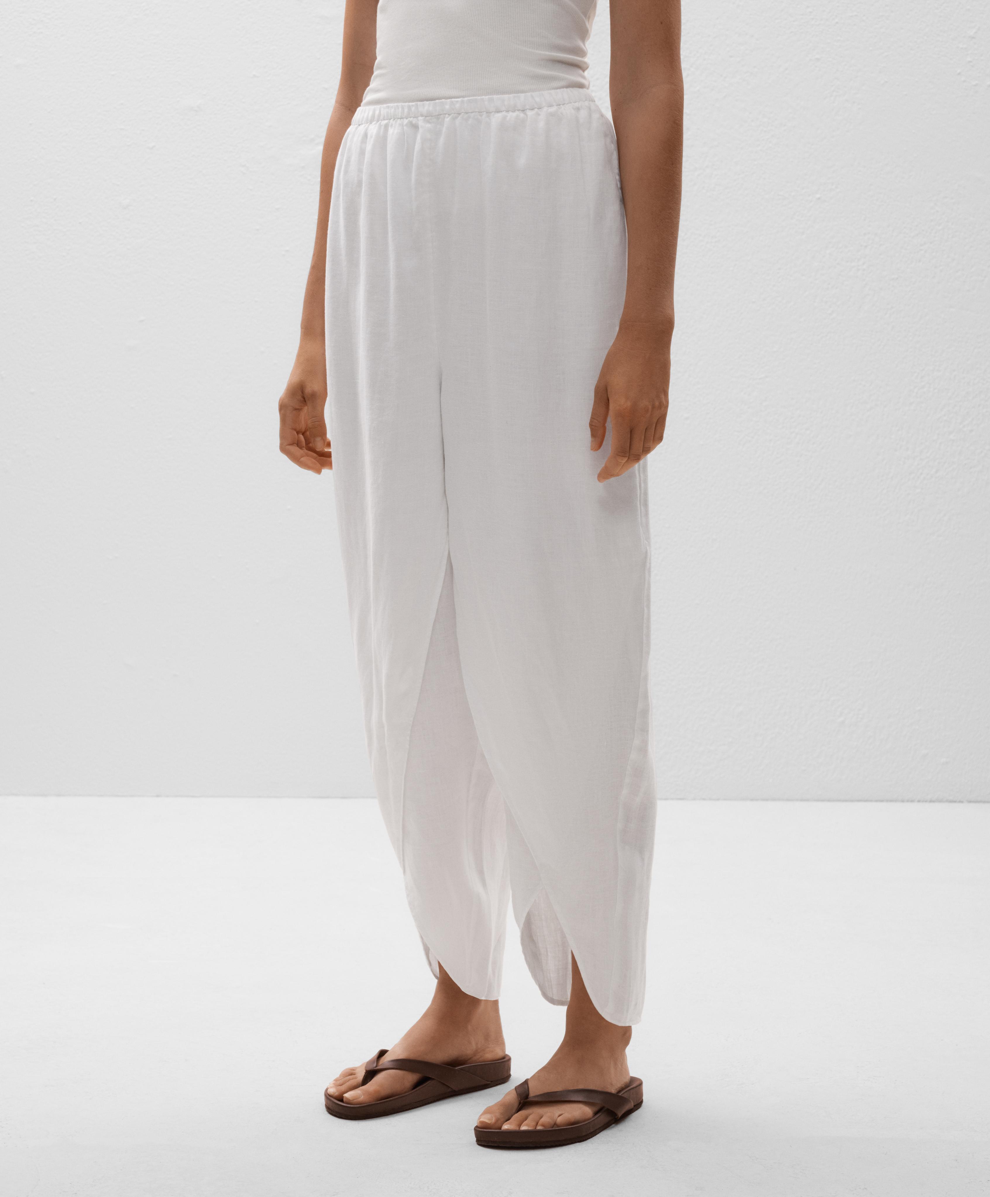 100% linen barrel trousers with rounded slits