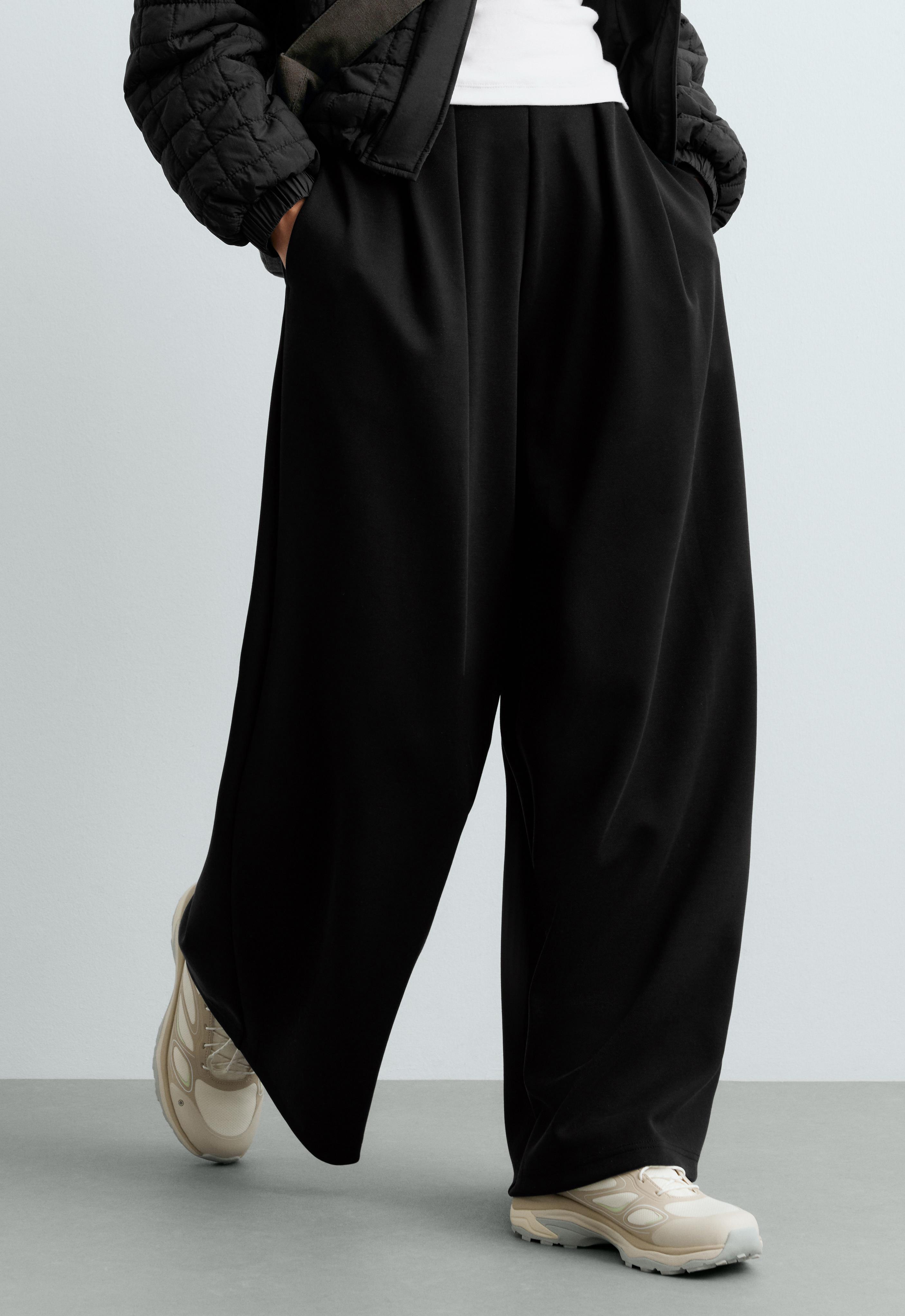 Wide-leg piqué trousers with modal