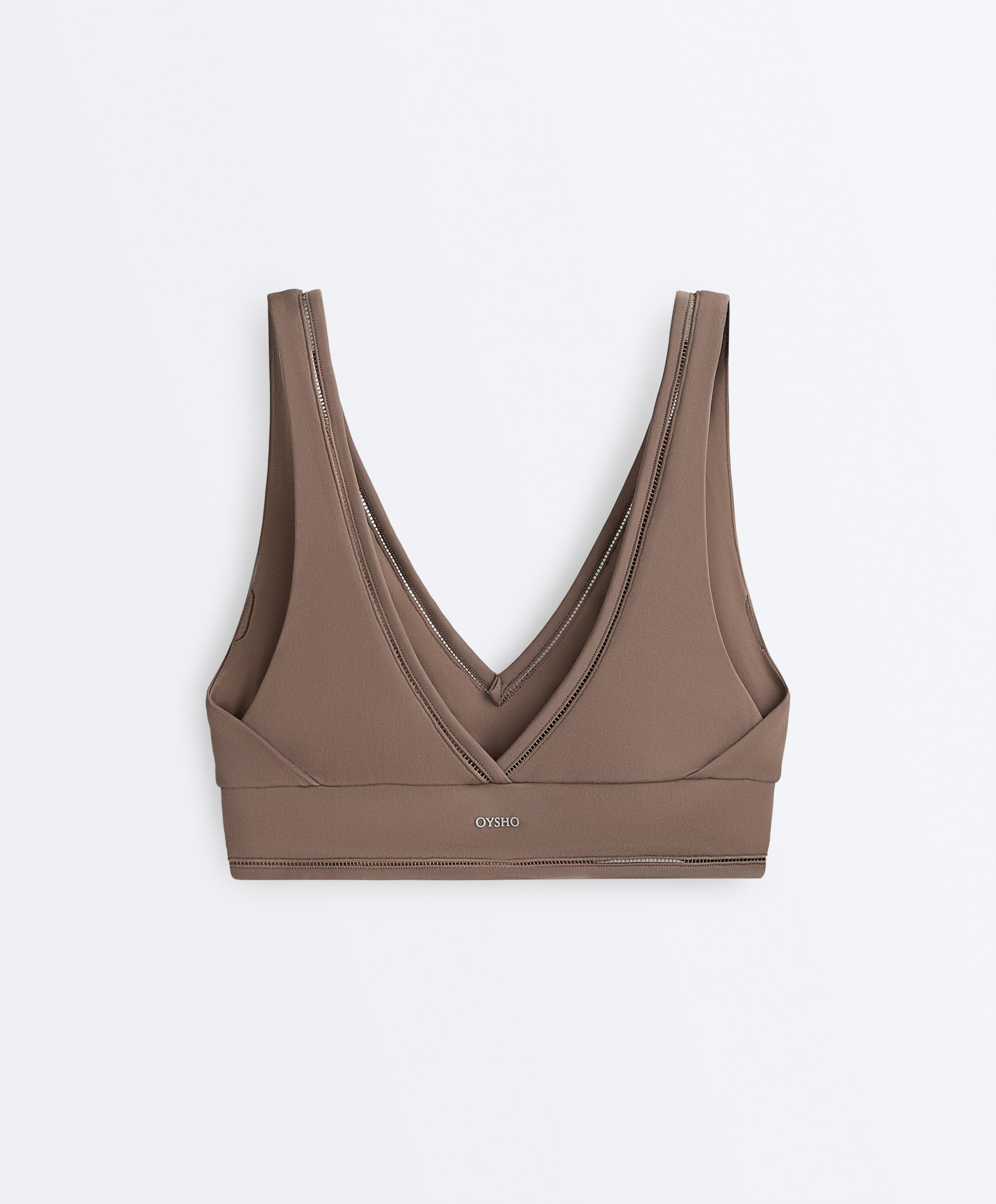 Comfortlux medium-support hemstitch sports bra — MINK