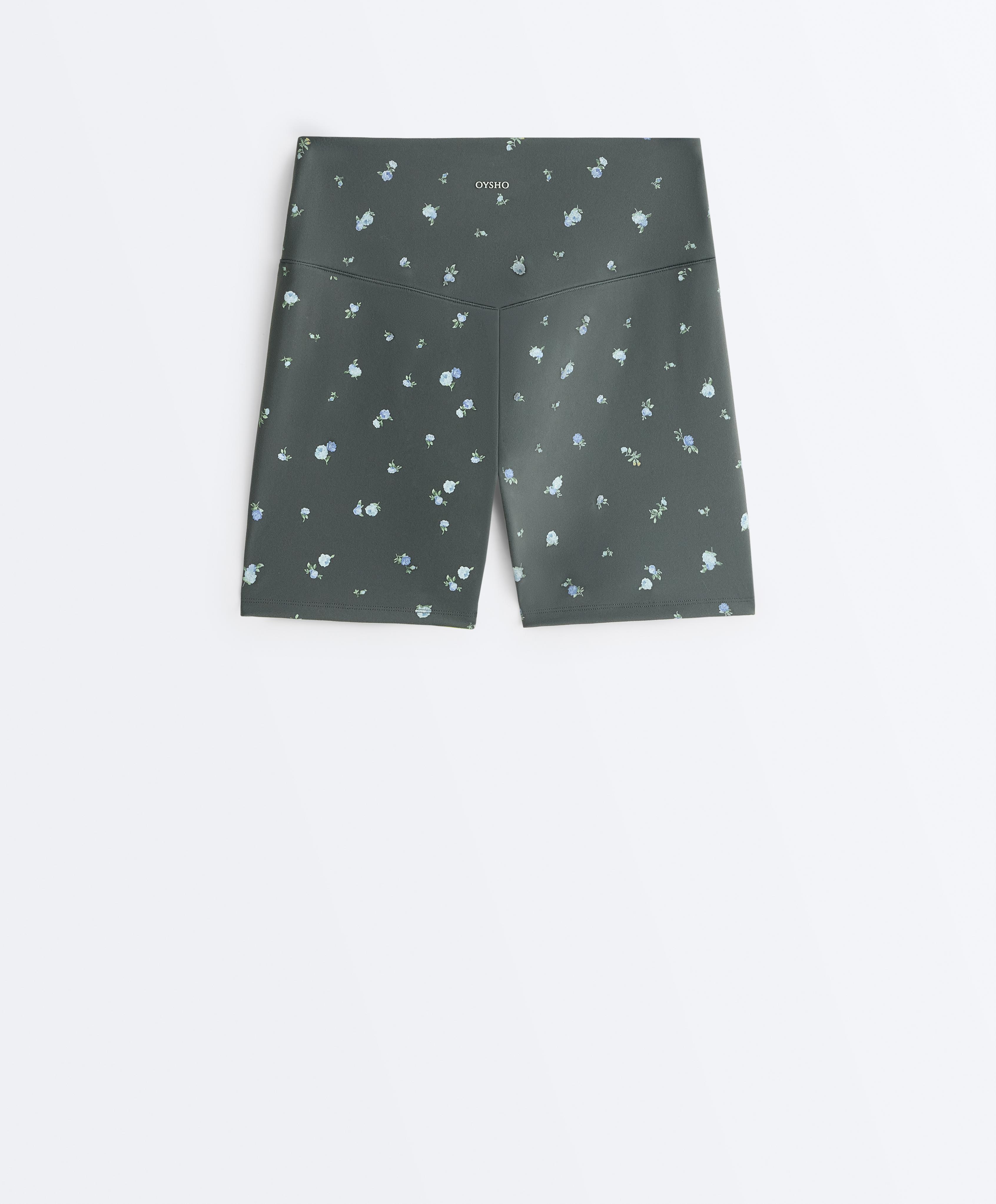 Evermove high-rise 10cm hot pants with floral print — STEEL GREY