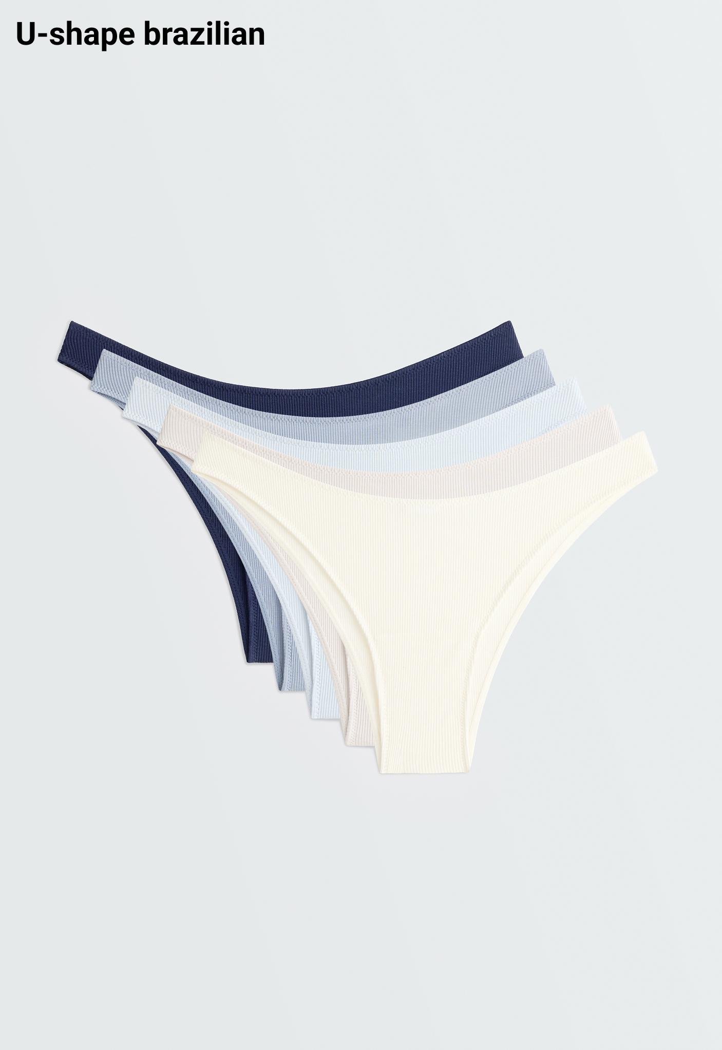 5 cotton rib U-cut Brazilian briefs — GREY-BLUE