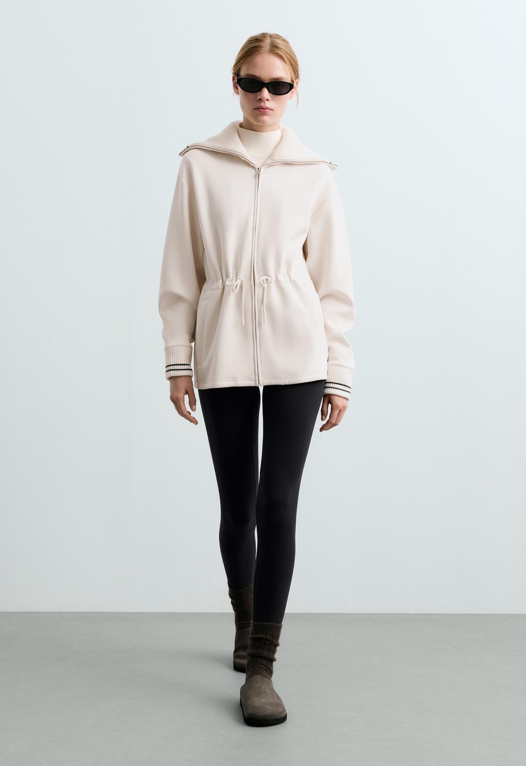 Long jacket with modal brushed piping