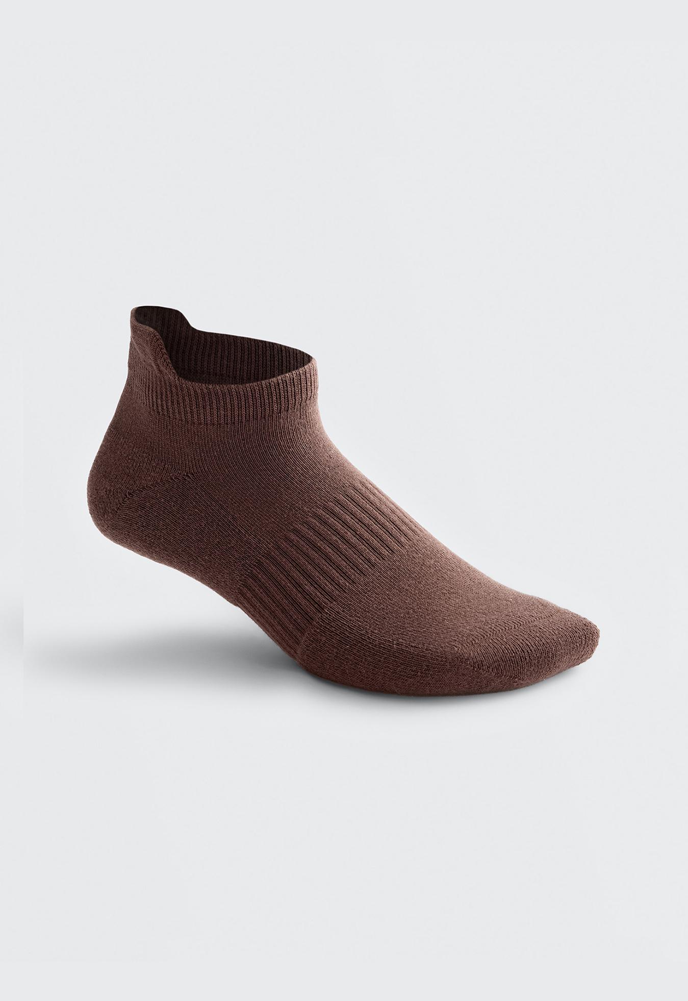 3 pairs of cotton blend sports sneaker socks with heel tab — CHOCOLATE