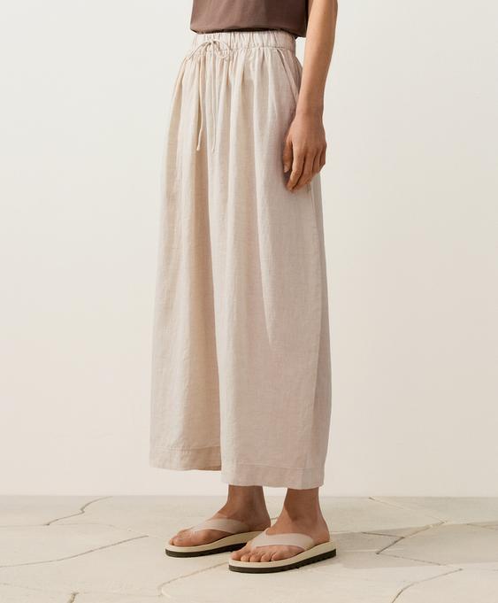 %100 Keten Balloon Crop Pantolon