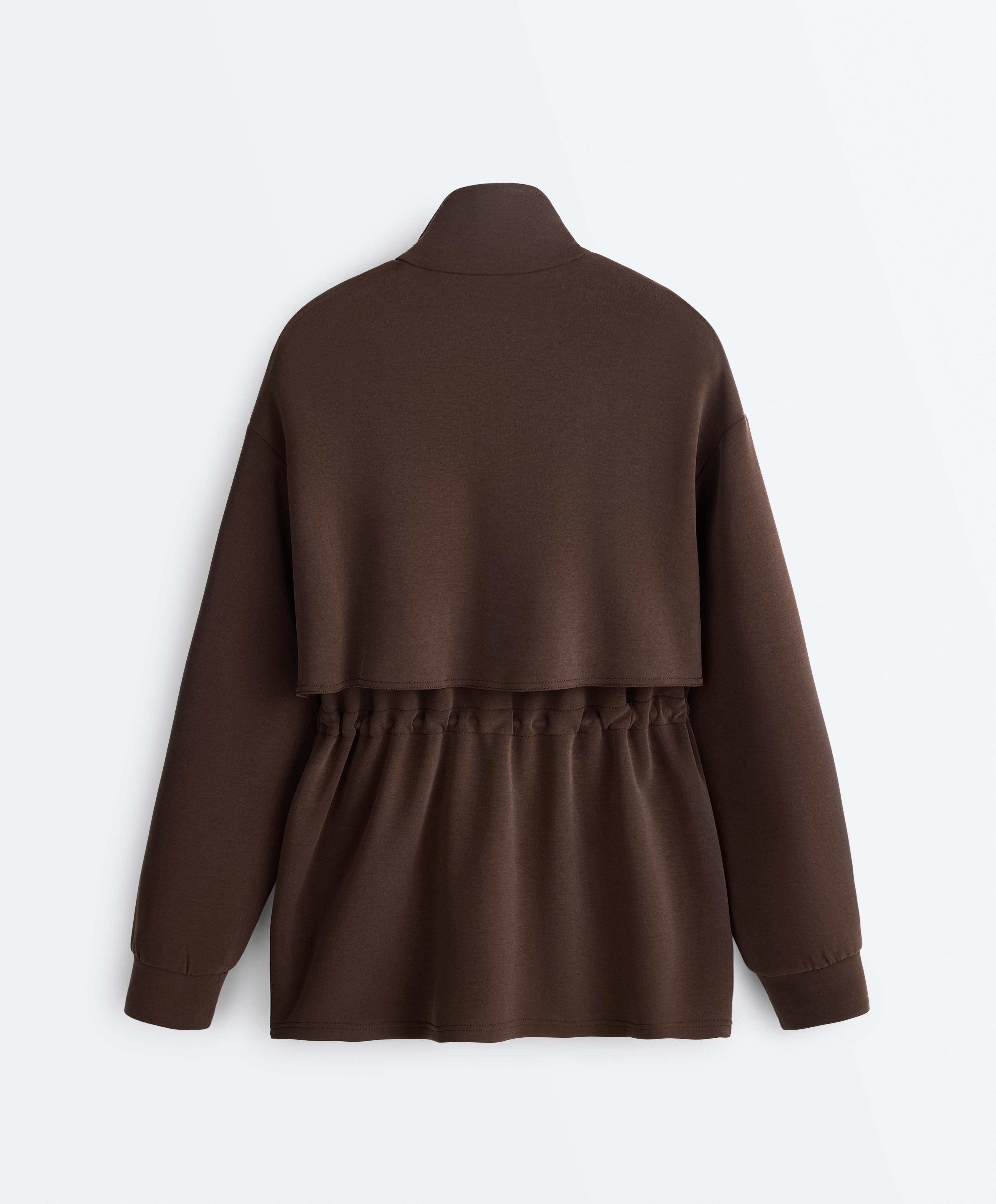 Long soft-touch jacket with modal and pockets — BROWN