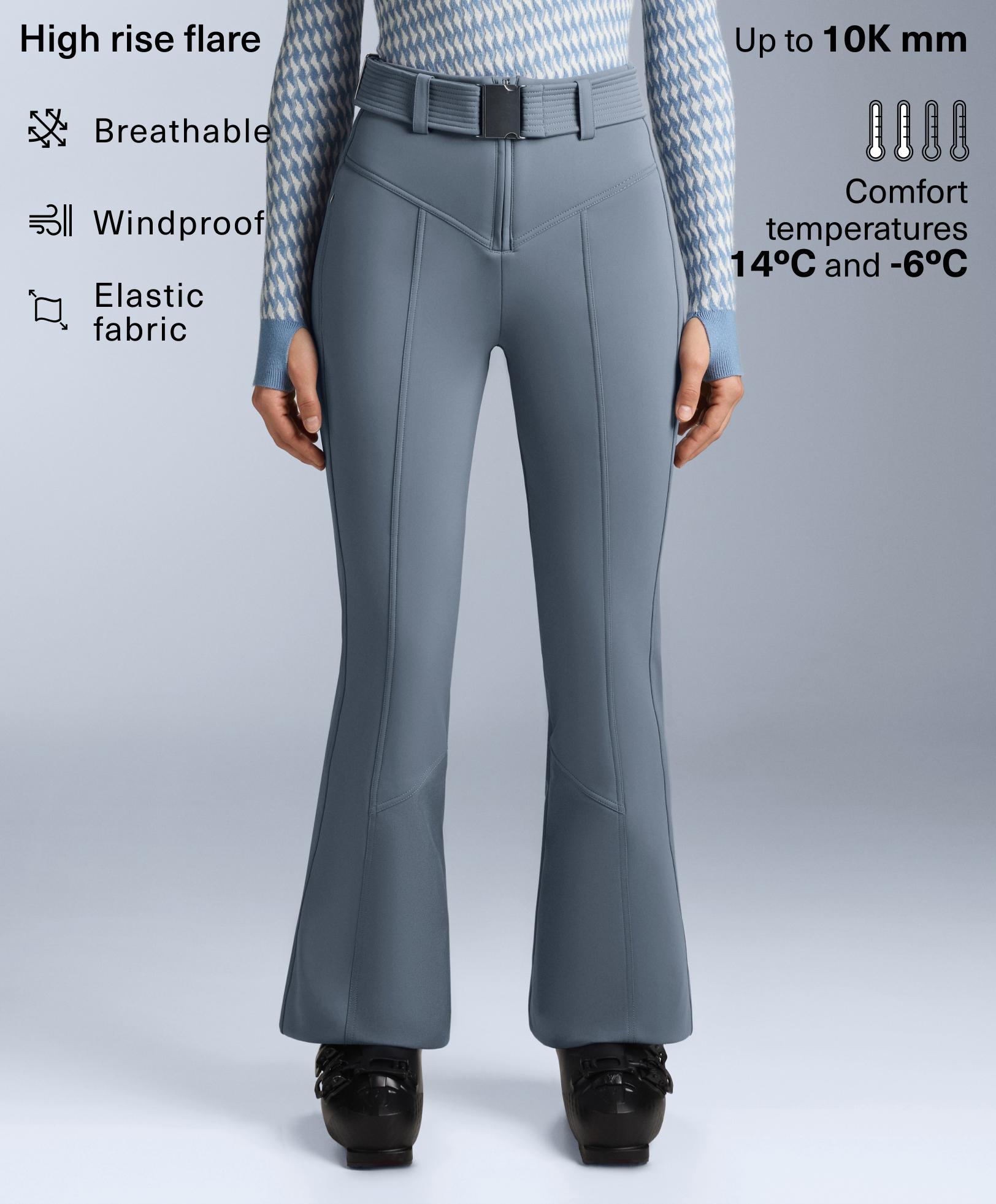 Water-resistant high-rise flare stretch SKI trousers — GREY-BLUE