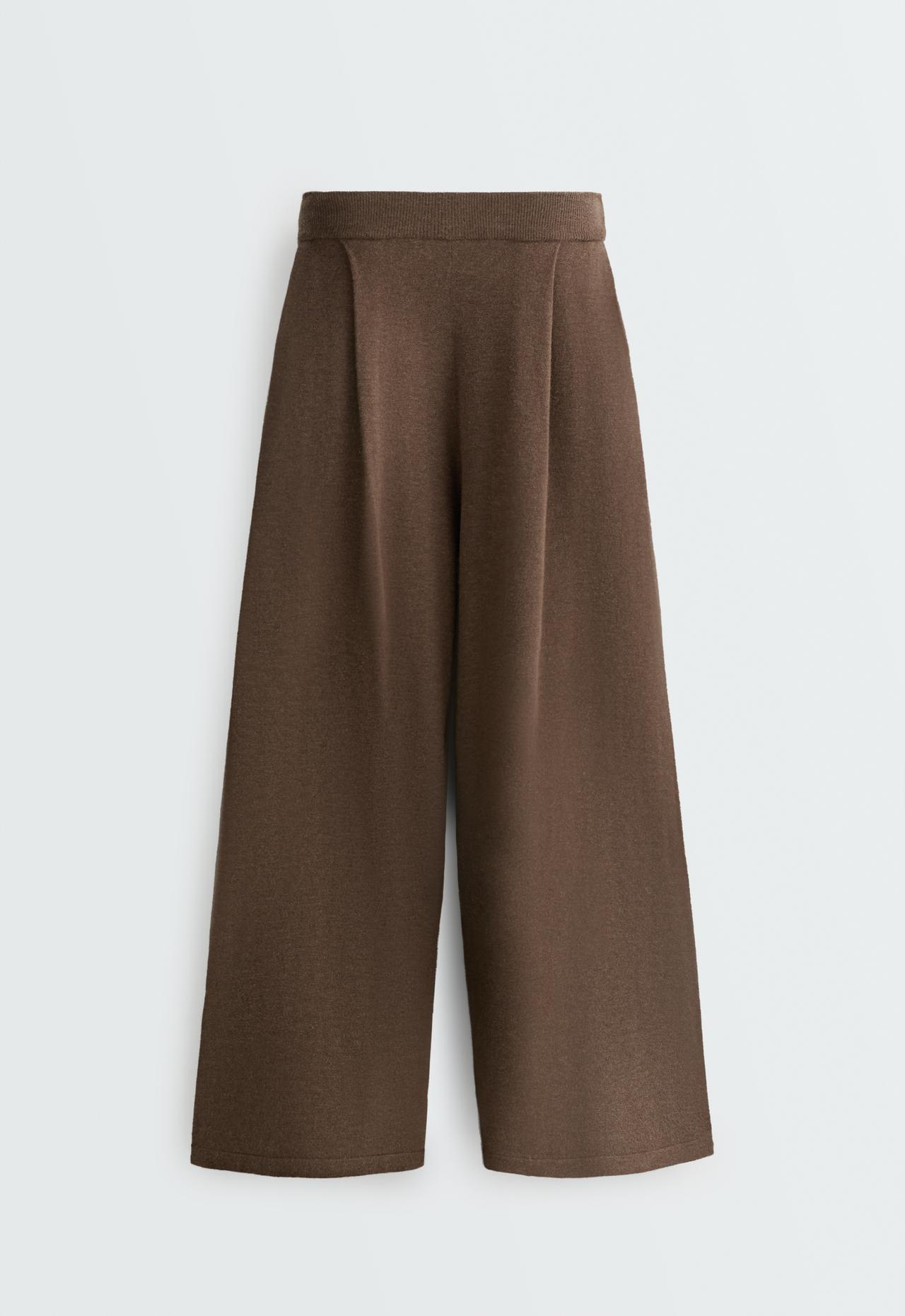 Wide-leg pleated knit trousers — TAUPE