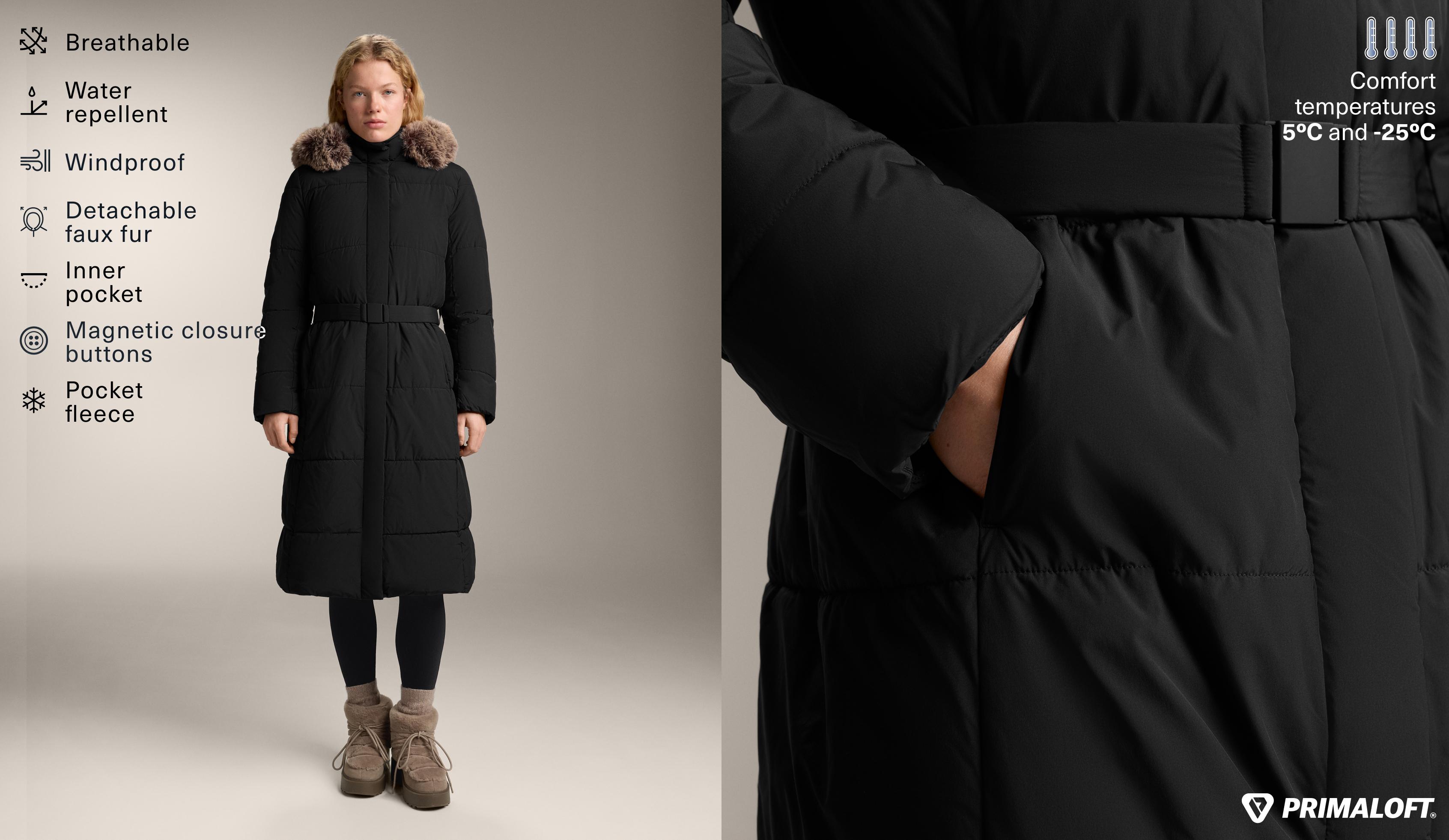 Jachetă lungă matlasată Primaloft® care respinge apa