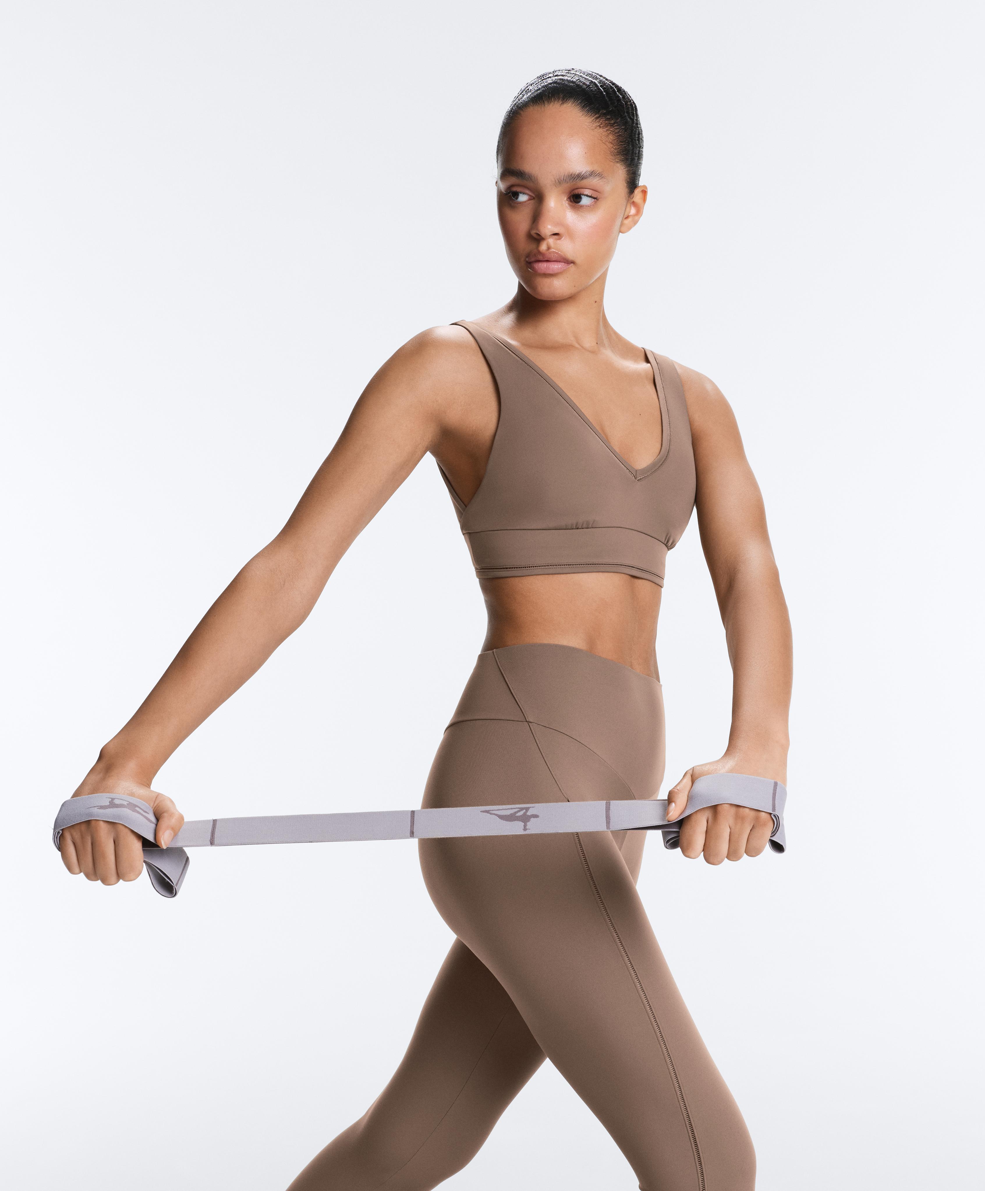 Comfortlux medium-support hemstitch sports bra — MINK