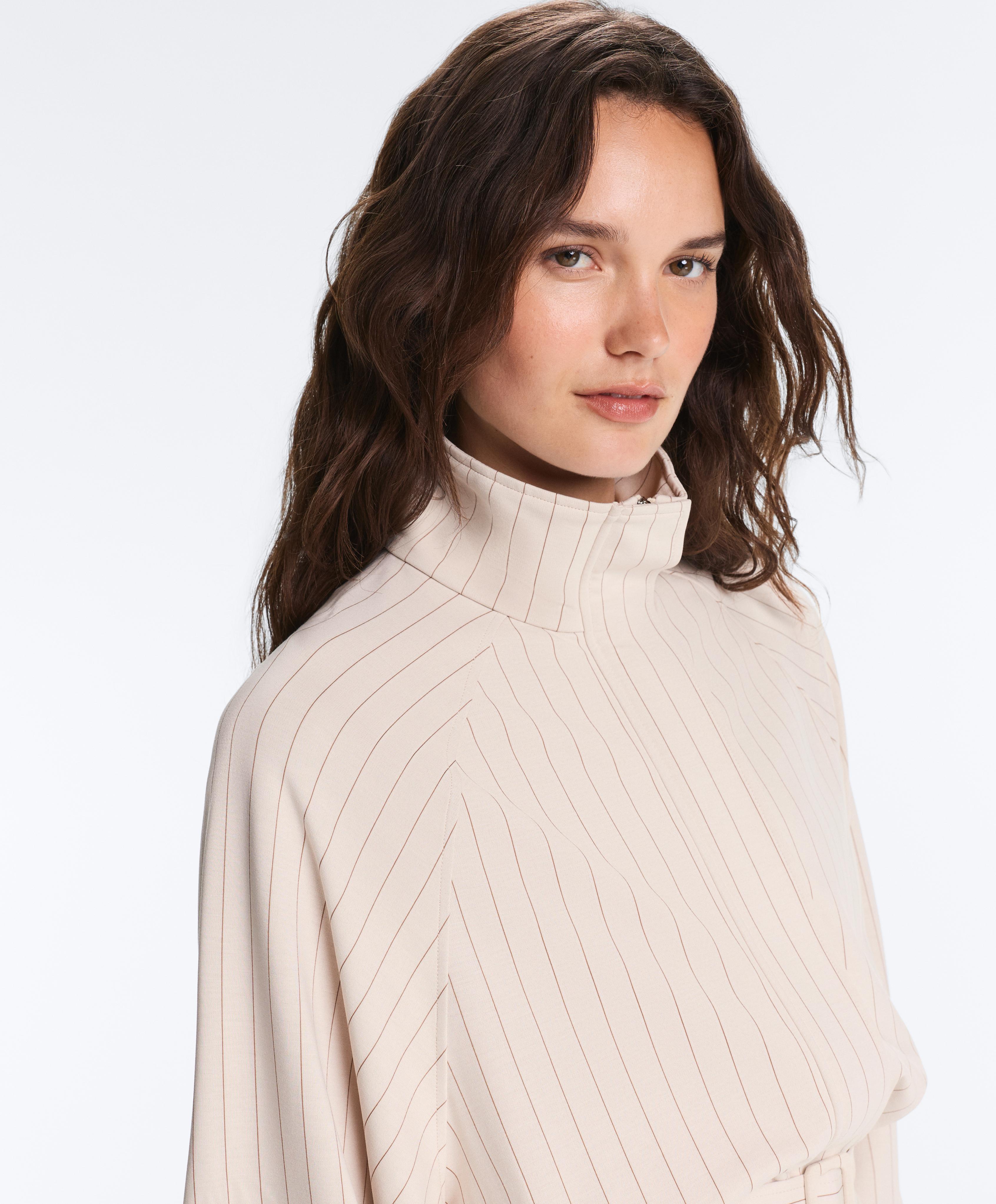 Striped soft-touch belted jacket — SANDY