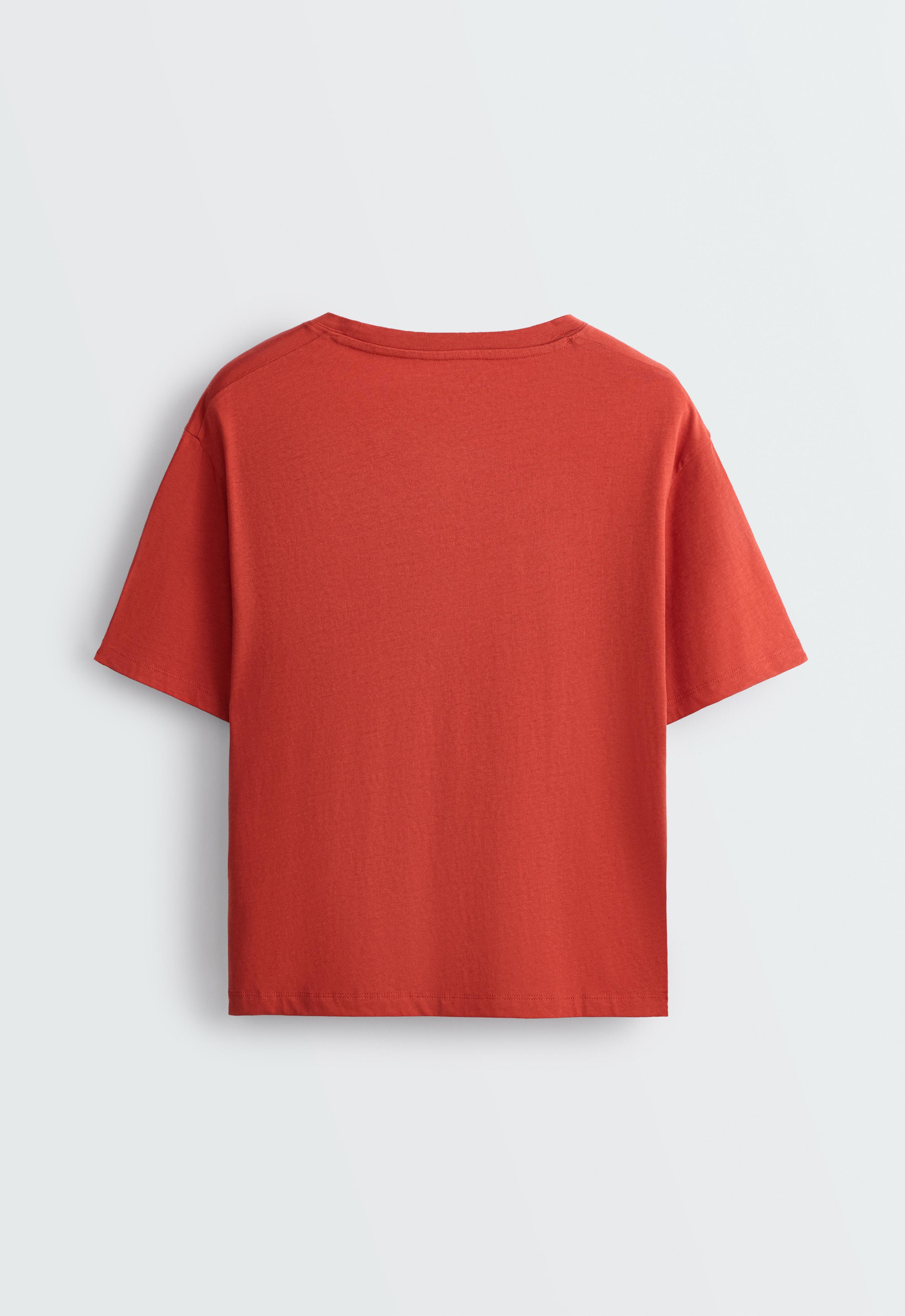 Boxy cotton blend slogan T-shirt — BURNT ORANGE