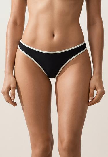 Contrast trim U-cut thong bikini briefs — BLACK 1