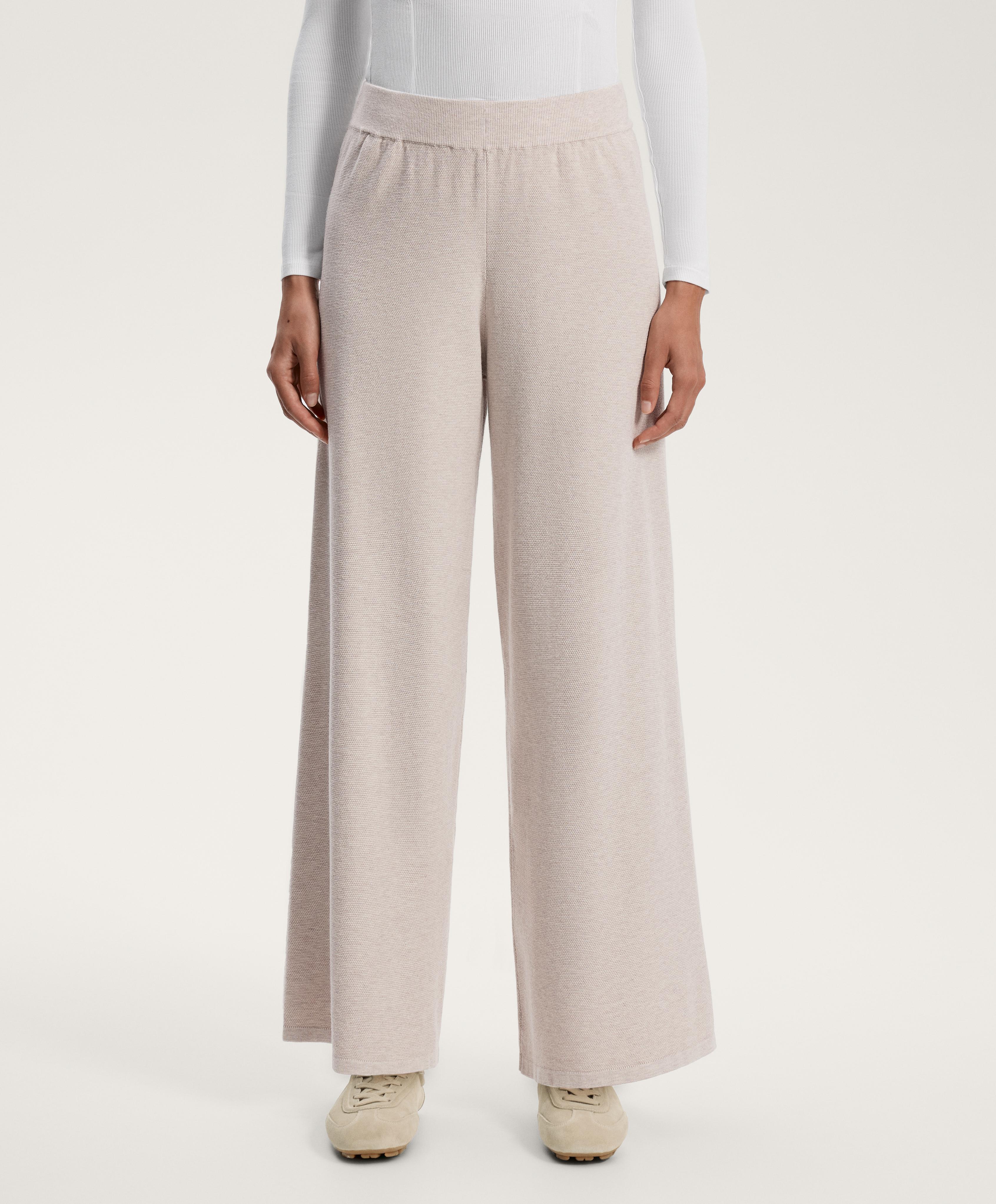 Wide straight-leg piqué knit trousers