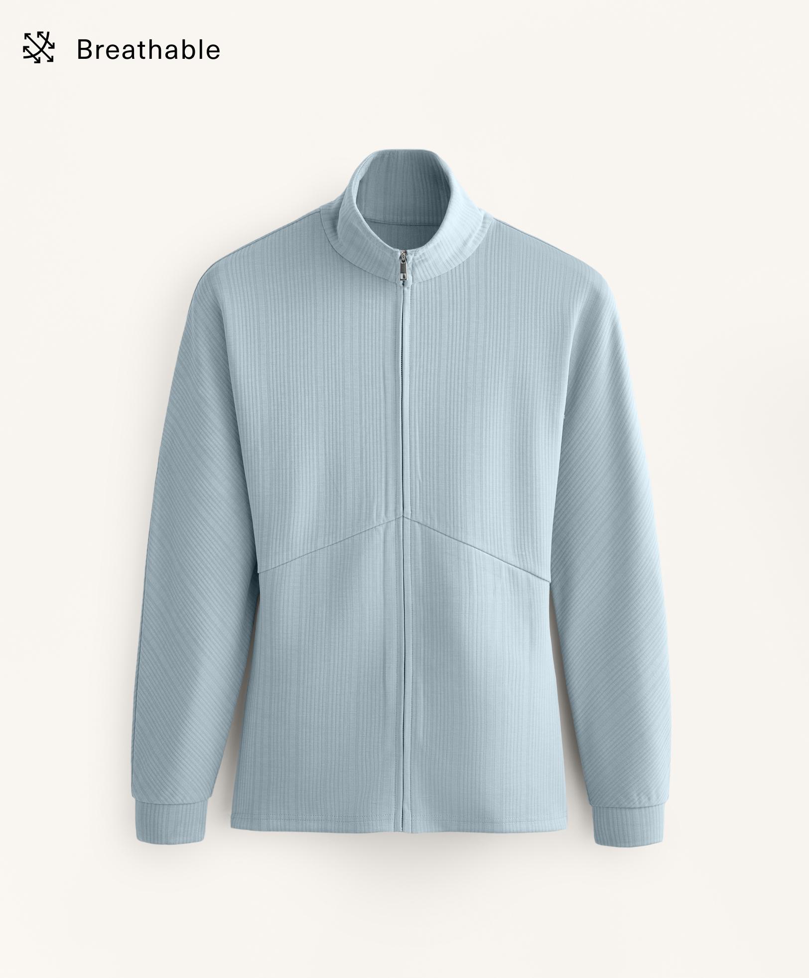 Long asymmetrical stripe jacket with modal — DUSTY-BLUE