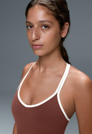 Comfortlux short jumpsuit with contrast double straps — TERRACOTTA 4